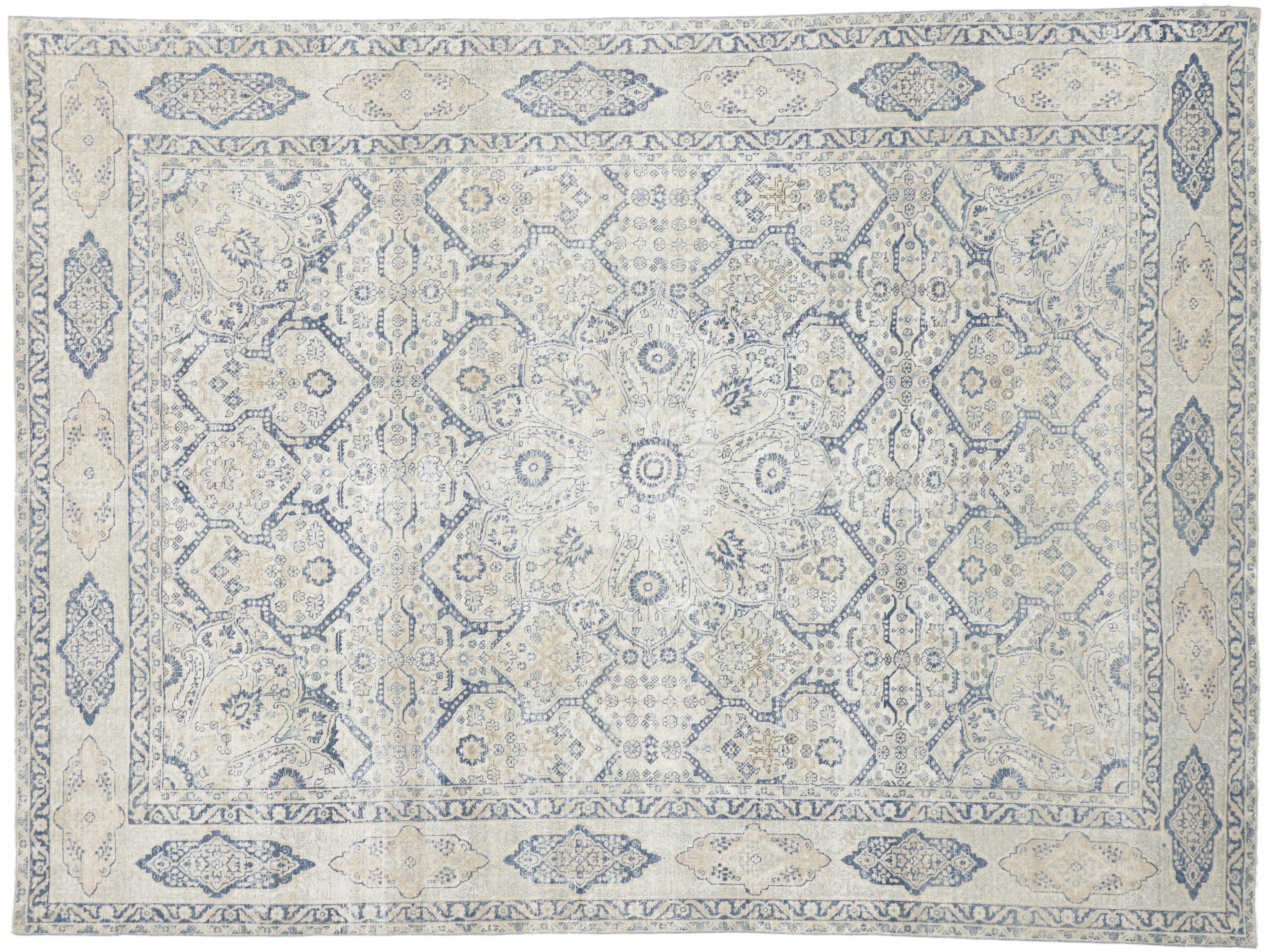 Distressed Antique Turkish Tabriz Rug with Neoclassical Gustavian Style 3