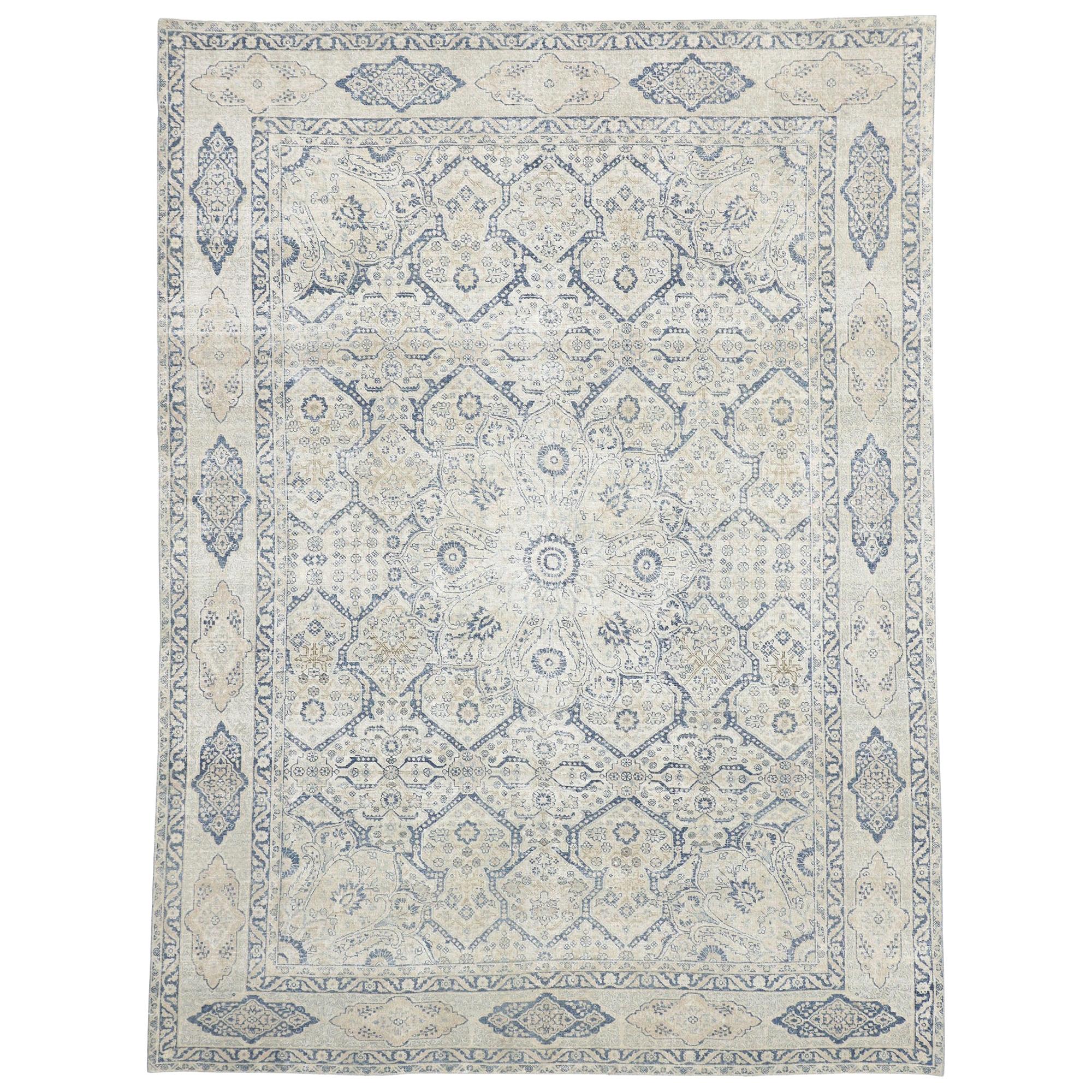 Distressed Antique Turkish Tabriz Rug with Neoclassical Gustavian Style