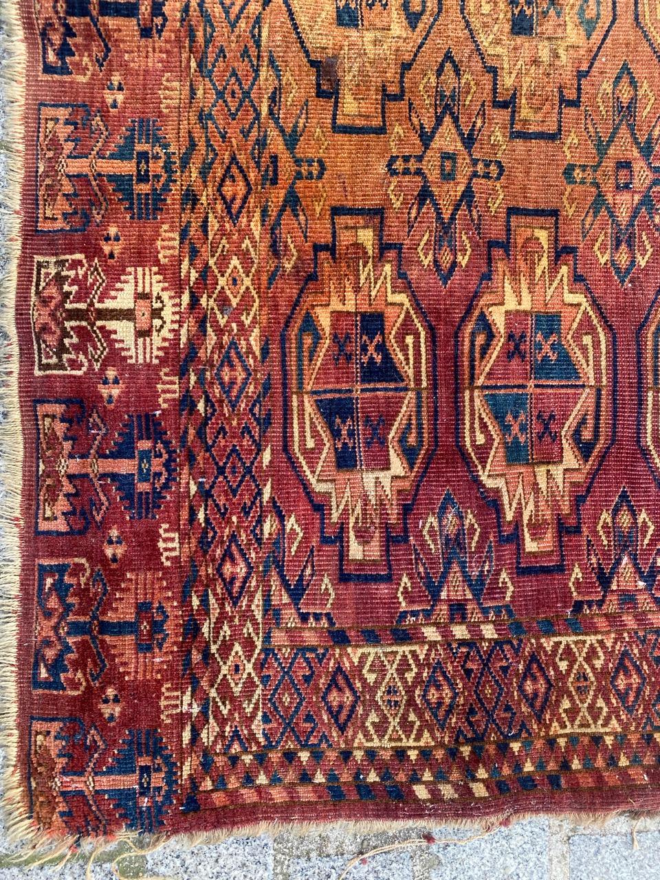 Hand-Knotted Bobyrug’s Distressed Antique Turkmen Horse Cover Tekke Rug For Sale