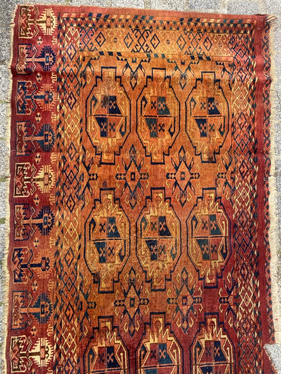 Bobyrug’s Distressed Antique Turkmen Horse Cover Tekke Rug In Distressed Condition For Sale In Saint Ouen, FR