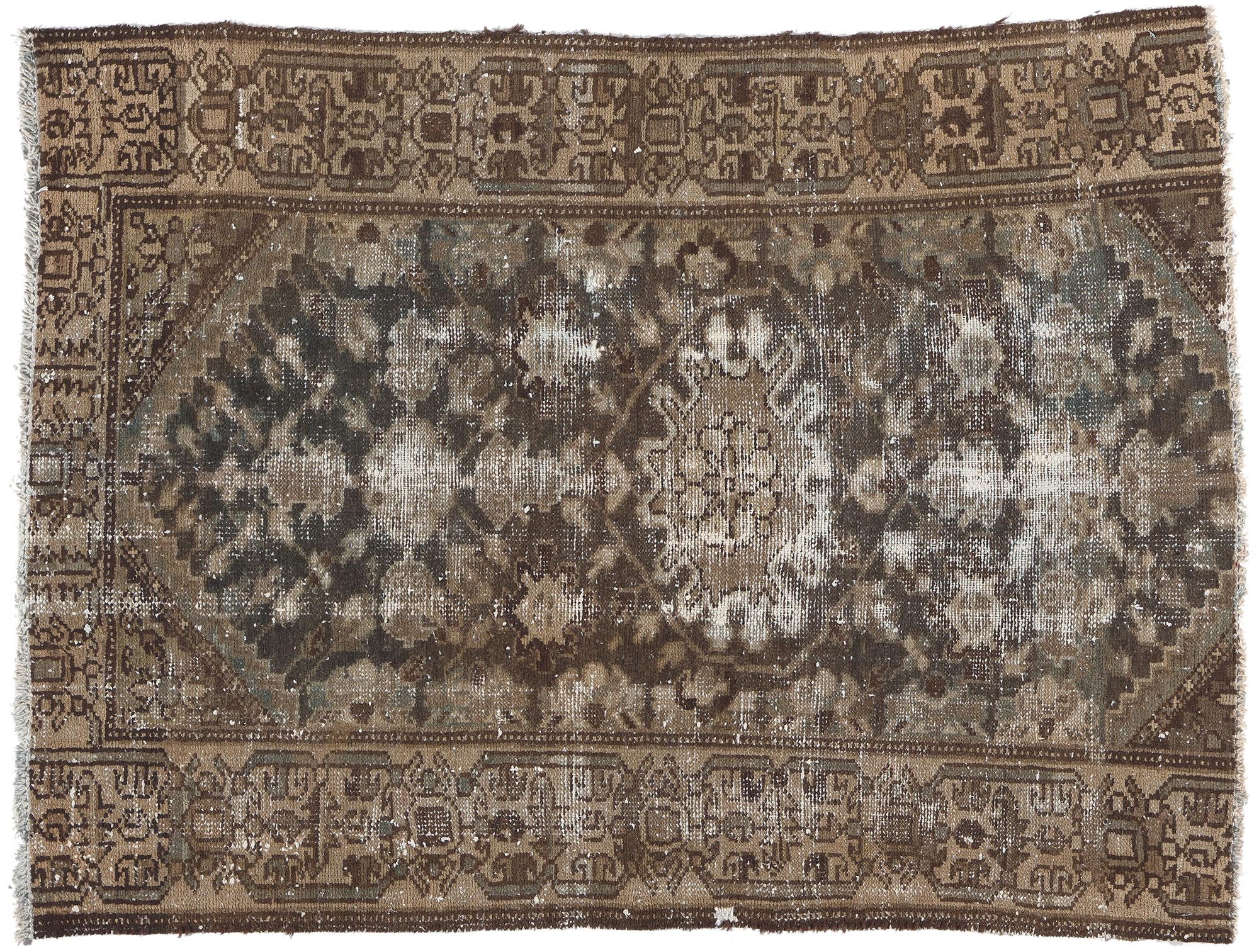 Distressed Antique Worn Persian Rug, Rustic Sensibility Meets Weathered Finesse For Sale 4