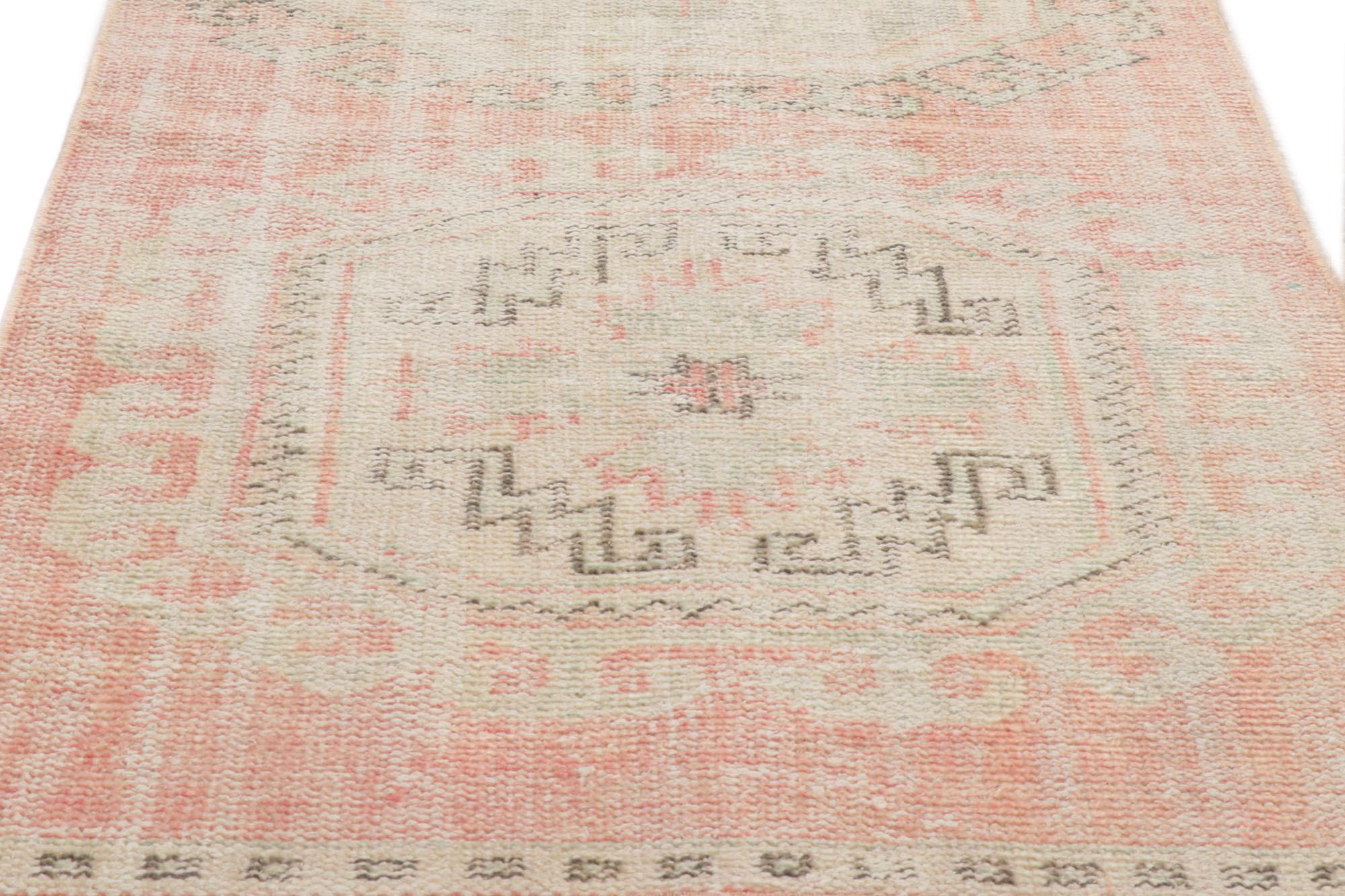 Distressed Antique-Worn Turkish Oushak Rug, Weathered Finesse Meets Global Chic For Sale 5