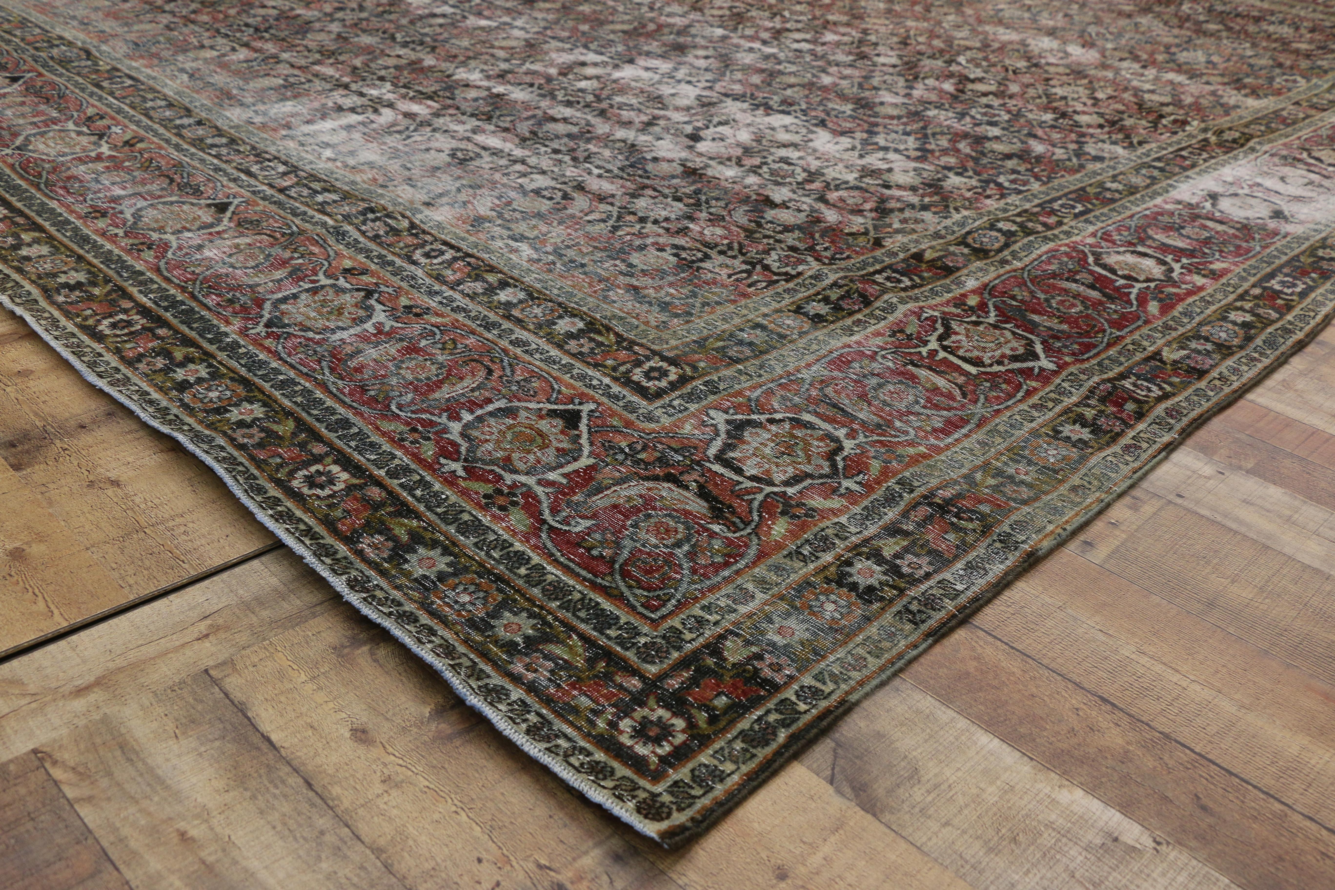 Distressed Antique Yazd Persian Area Rug with Modern Industrial Luxe Style 4