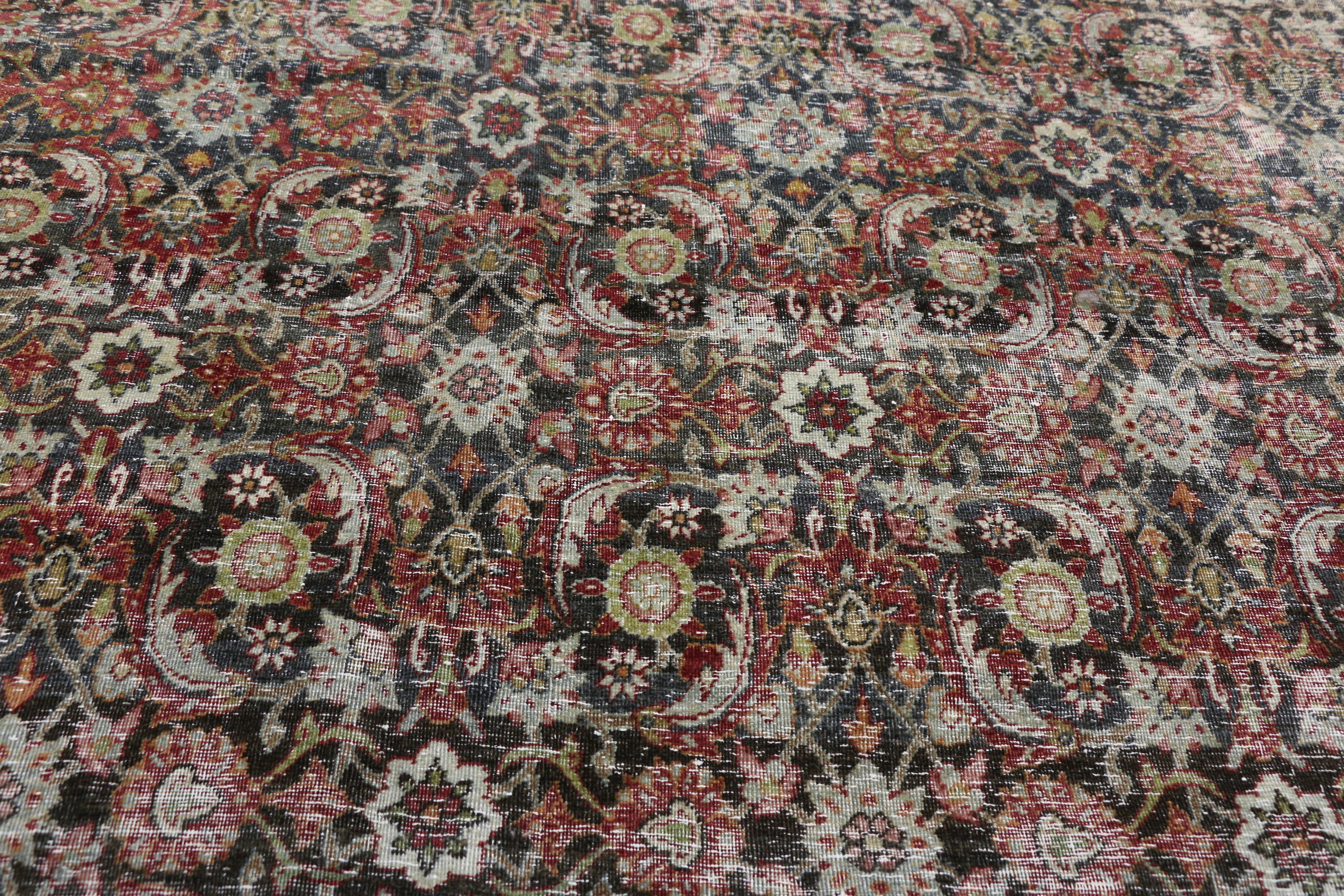 Distressed Antique Yazd Persian Area Rug with Modern Industrial Luxe Style 5