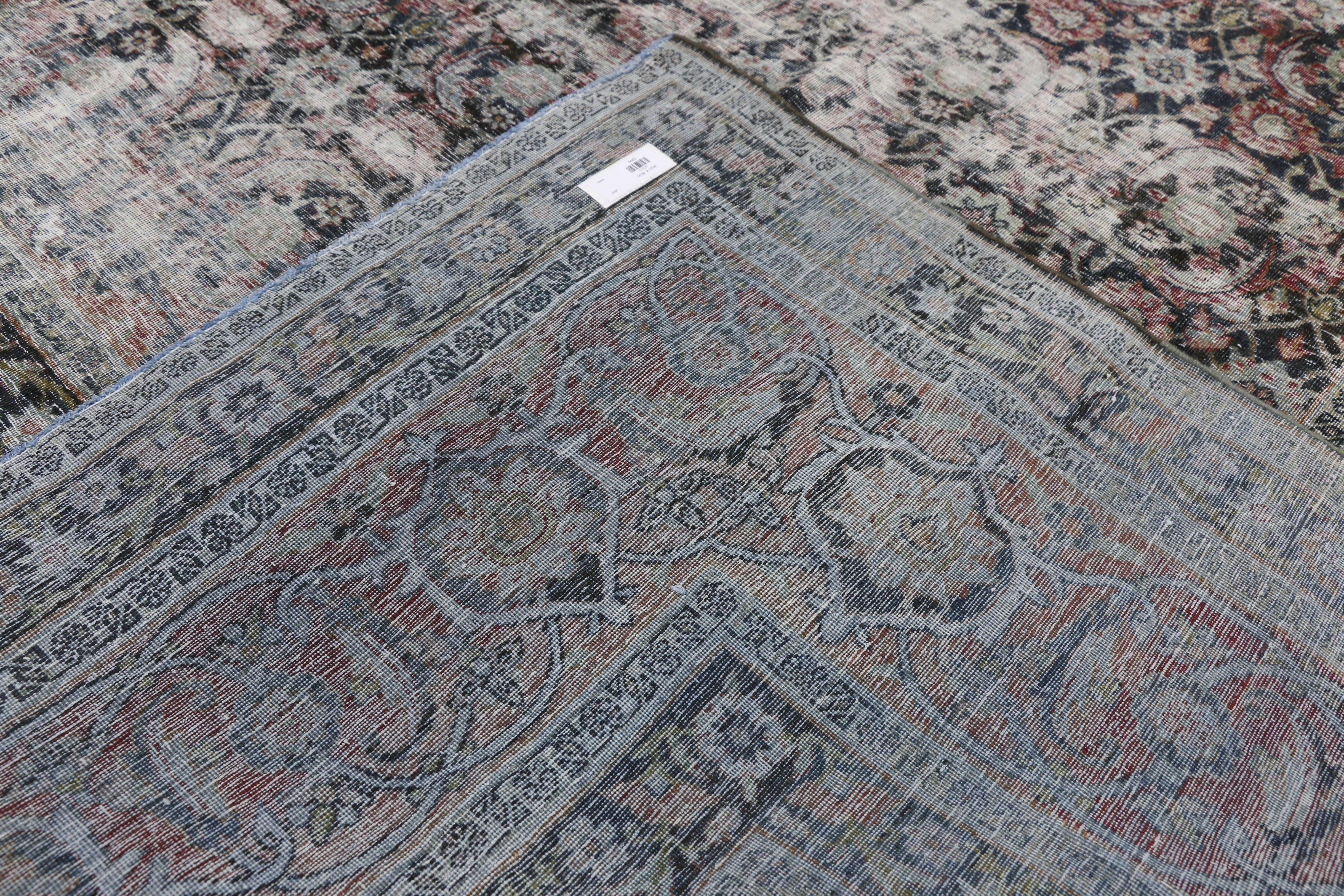Distressed Antique Yazd Persian Area Rug with Modern Industrial Luxe Style 6