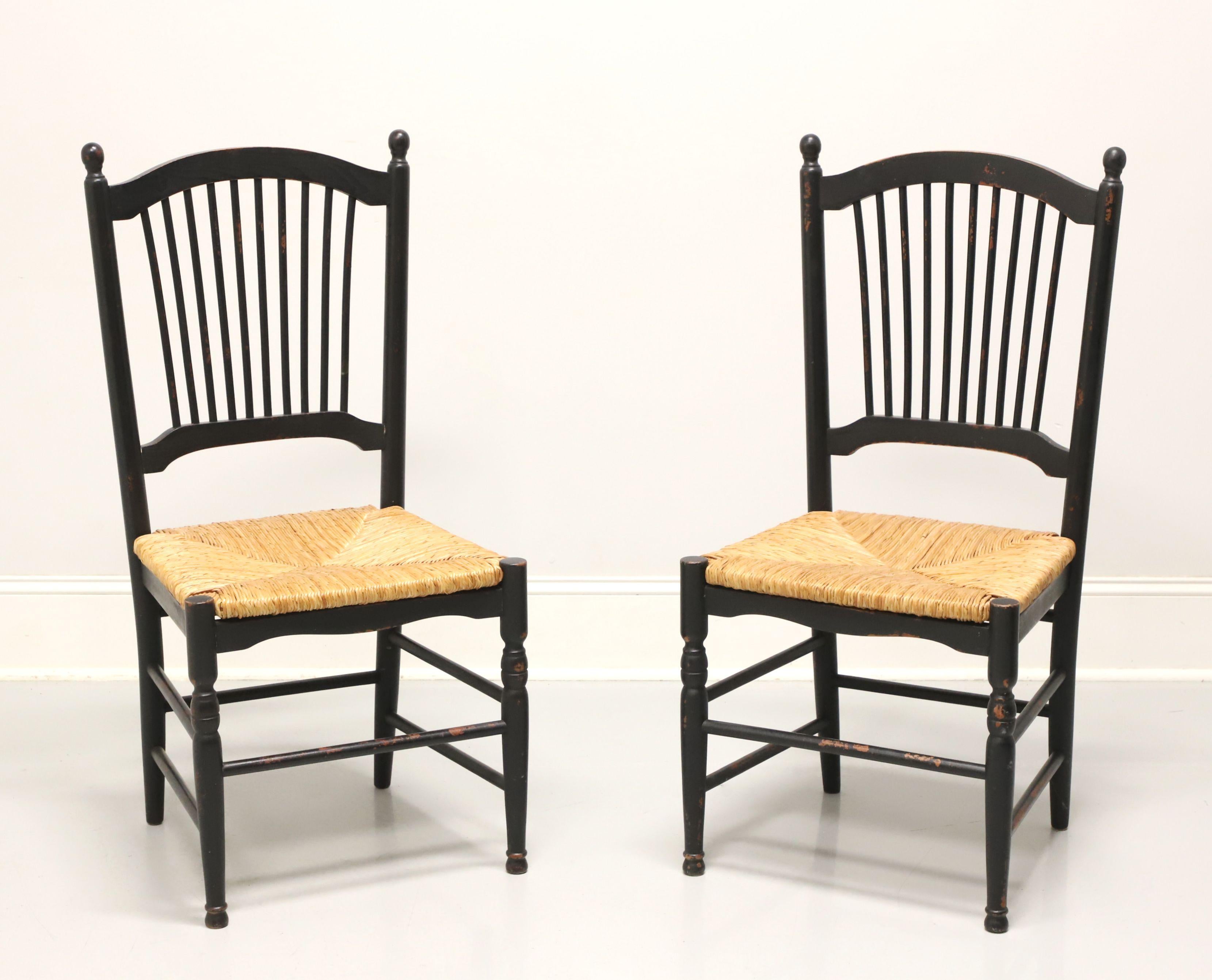 Distressed Black Cottage Style Dining Side Chairs with Rush Seats - Pair A 3