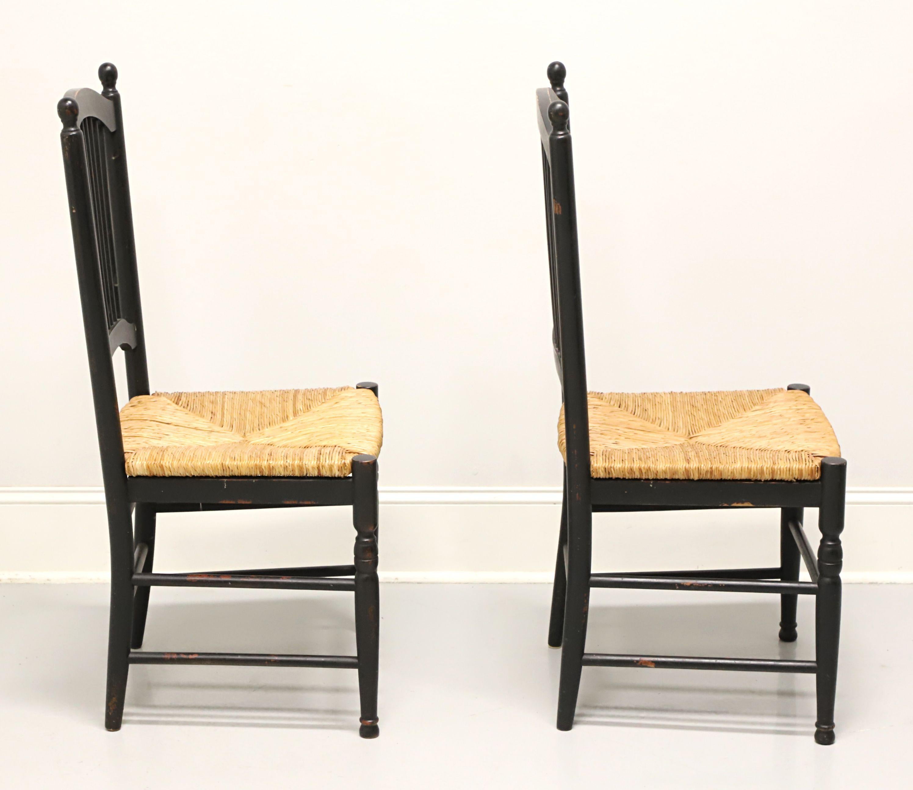 Rustic Distressed Black Cottage Style Dining Side Chairs with Rush Seats - Pair A