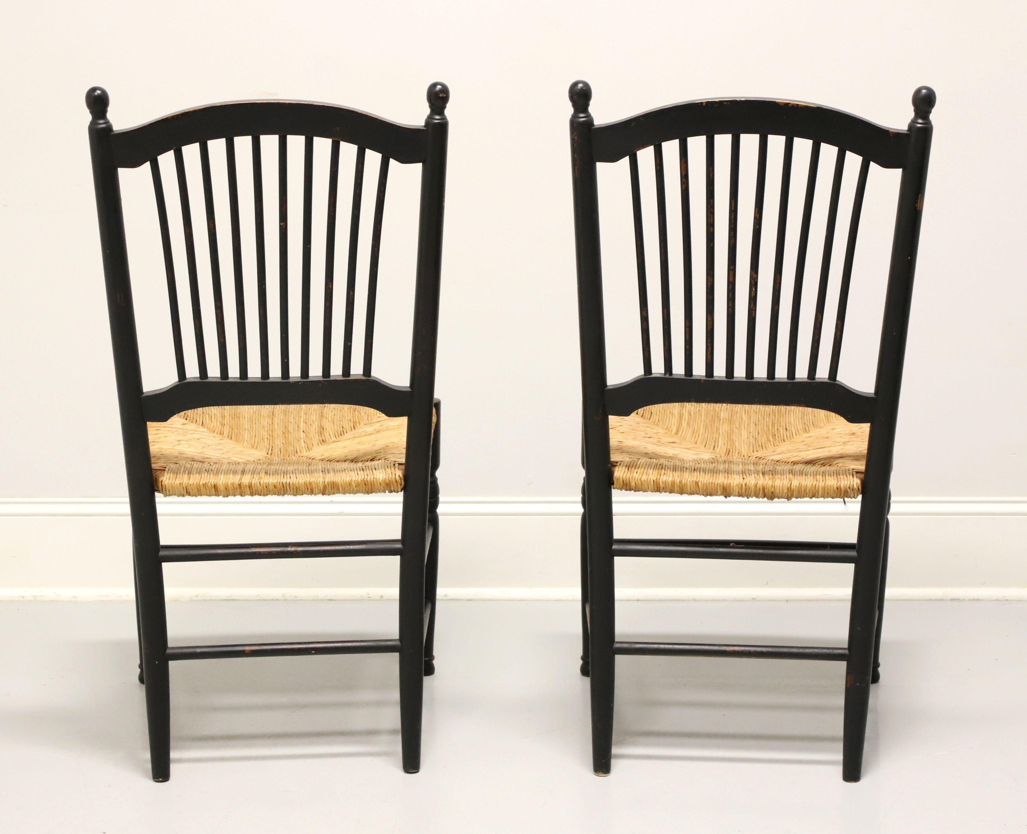 American Distressed Black Cottage Style Dining Side Chairs with Rush Seats - Pair A
