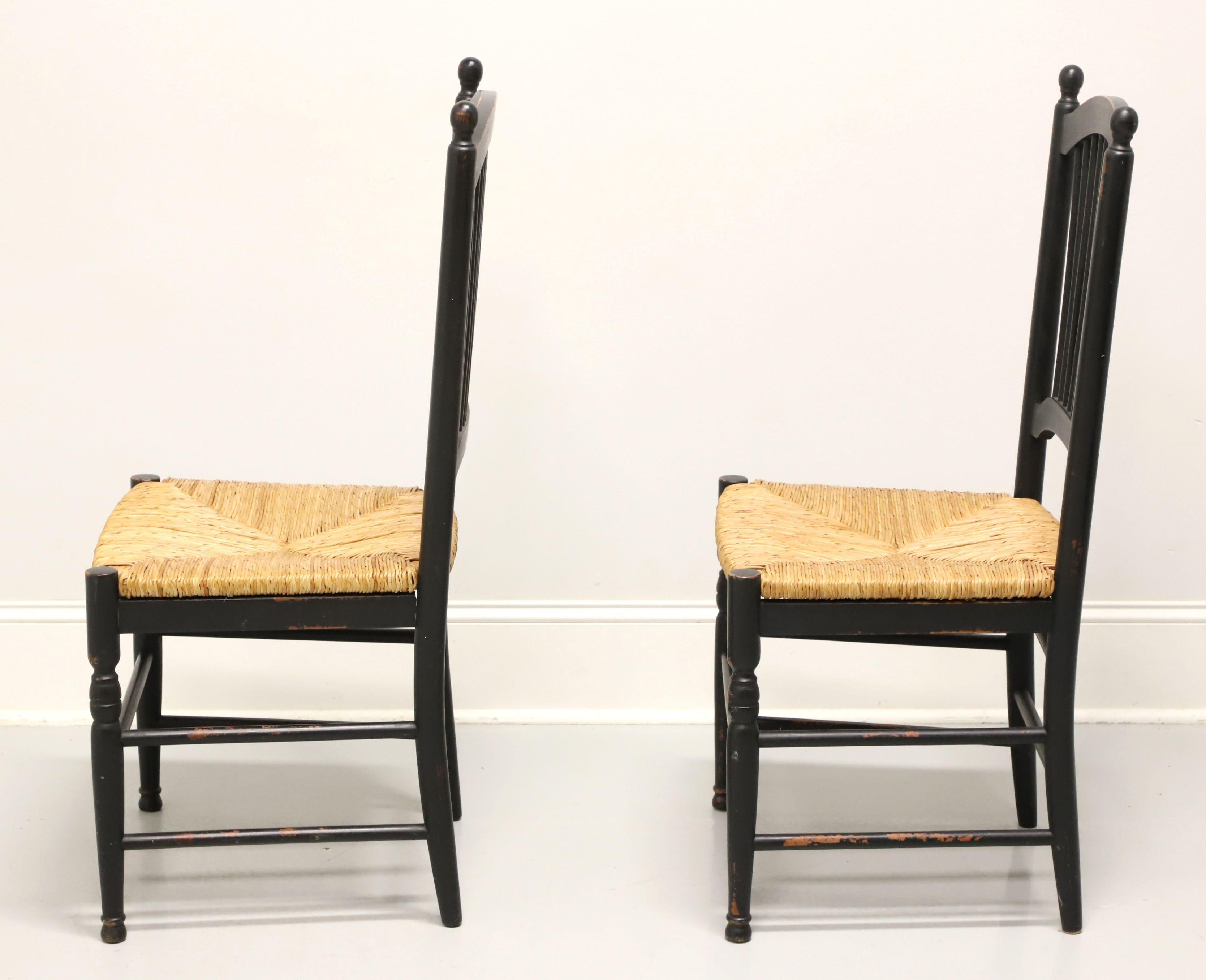 Distressed Black Cottage Style Dining Side Chairs with Rush Seats - Pair A In Good Condition In Charlotte, NC