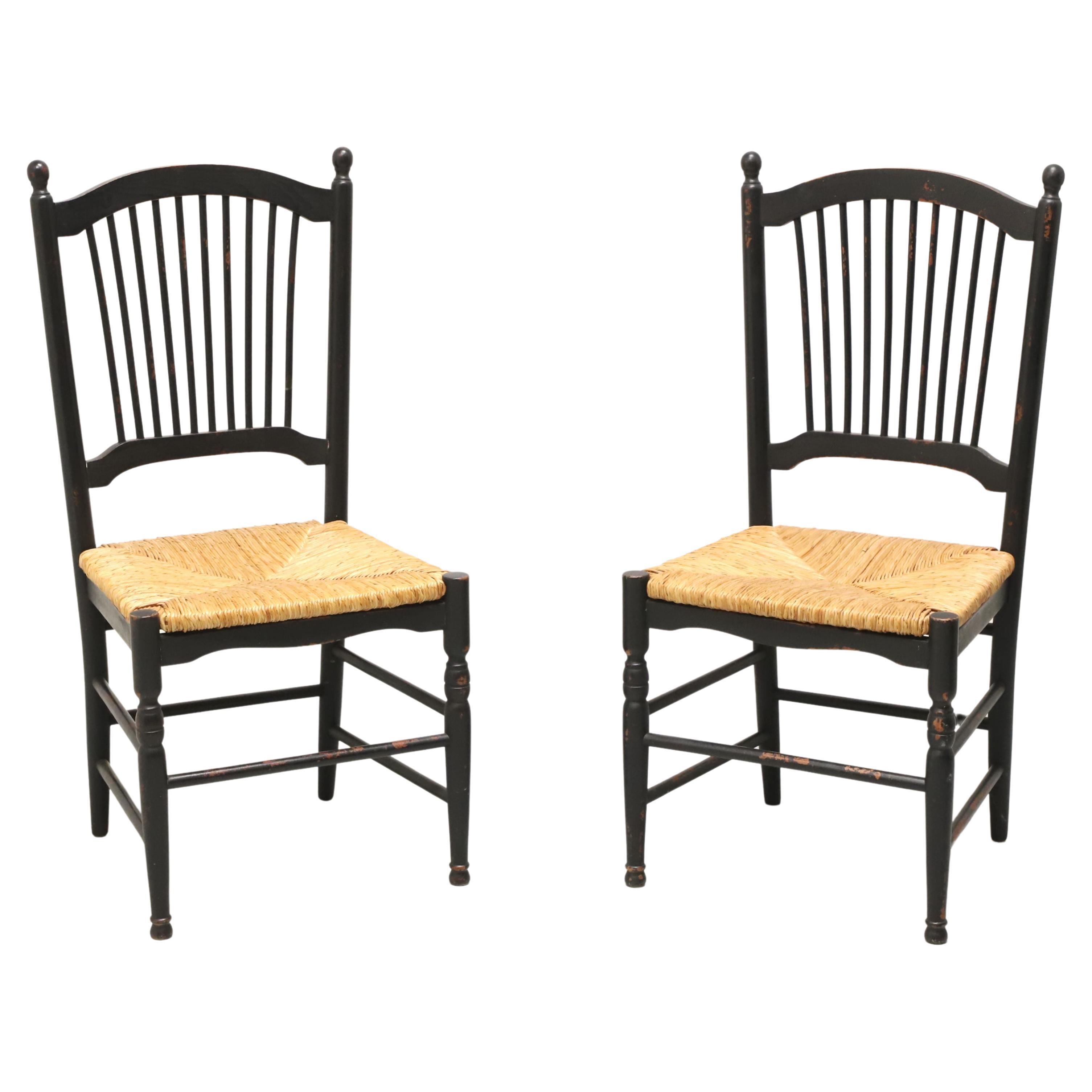 Distressed Black Cottage Style Dining Side Chairs with Rush Seats - Pair A
