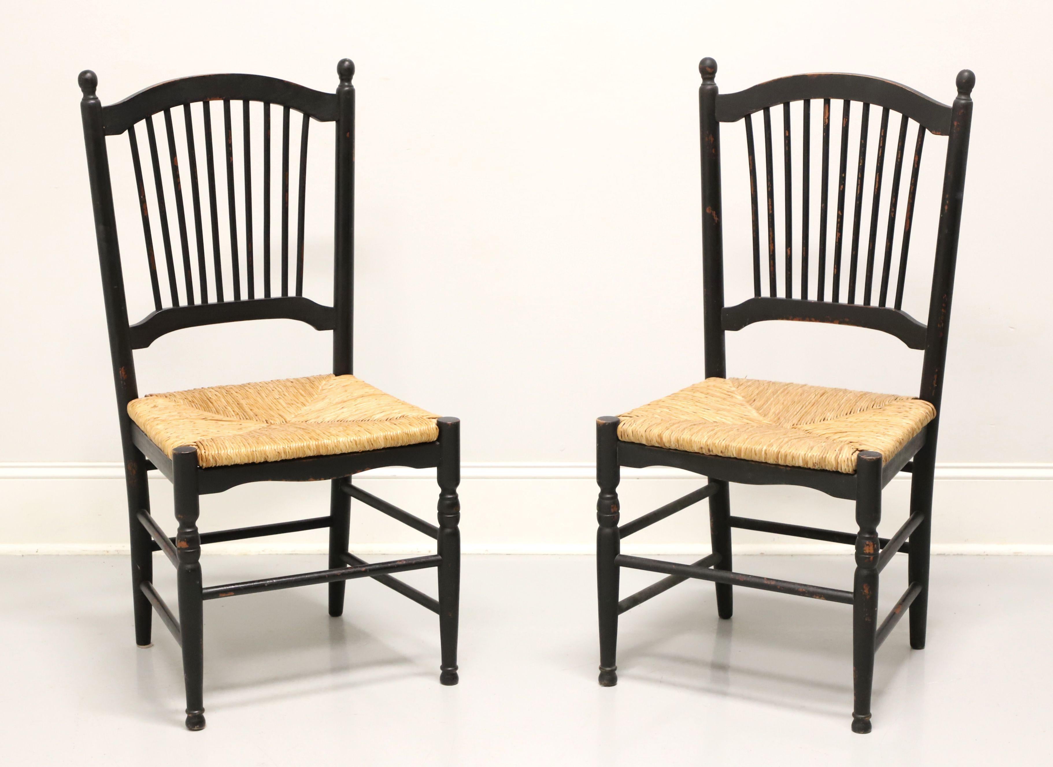 Distressed Black Cottage Style Dining Side Chairs with Rush Seats - Pair B 4