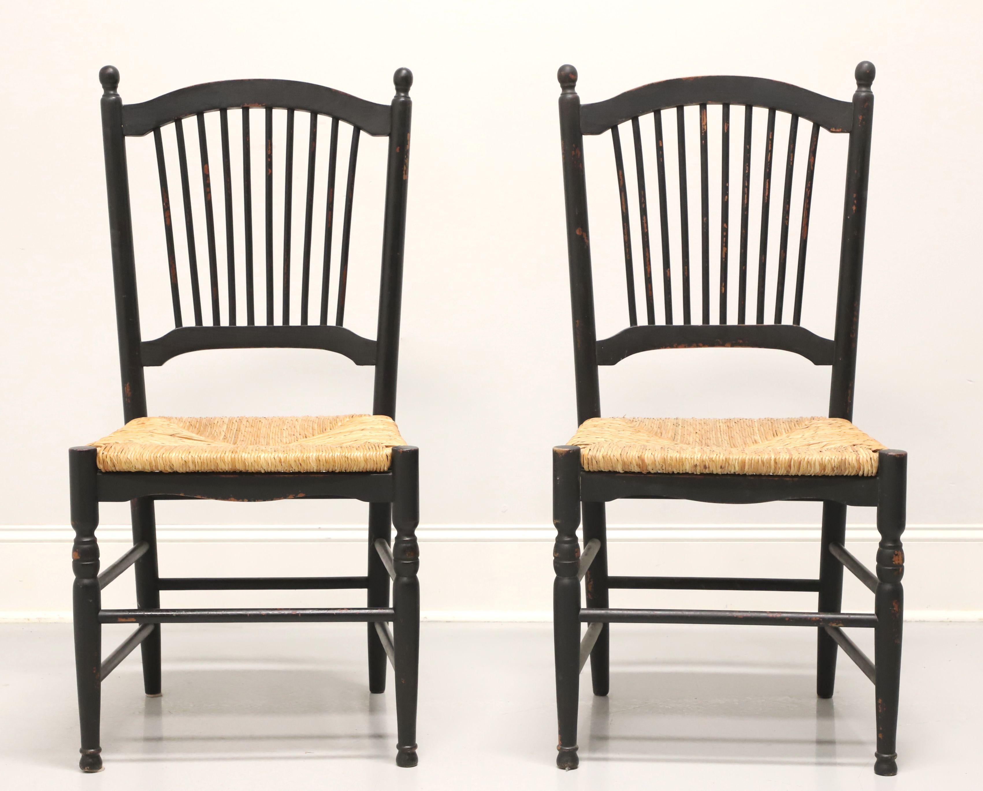 Rustic Distressed Black Cottage Style Dining Side Chairs with Rush Seats - Pair B