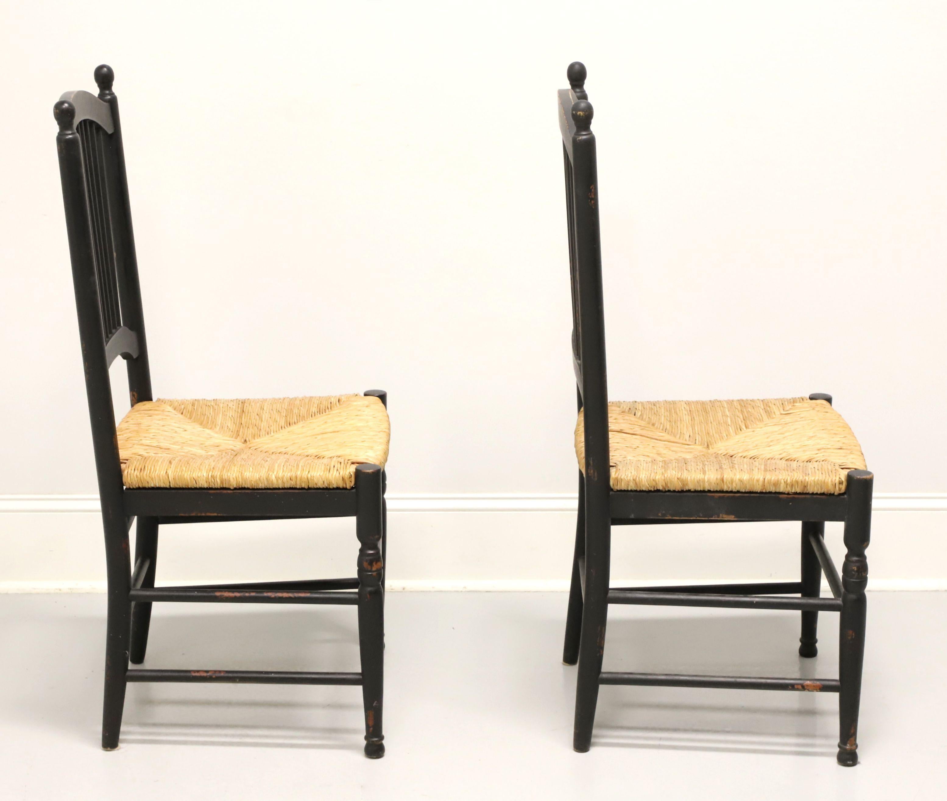 American Distressed Black Cottage Style Dining Side Chairs with Rush Seats - Pair B
