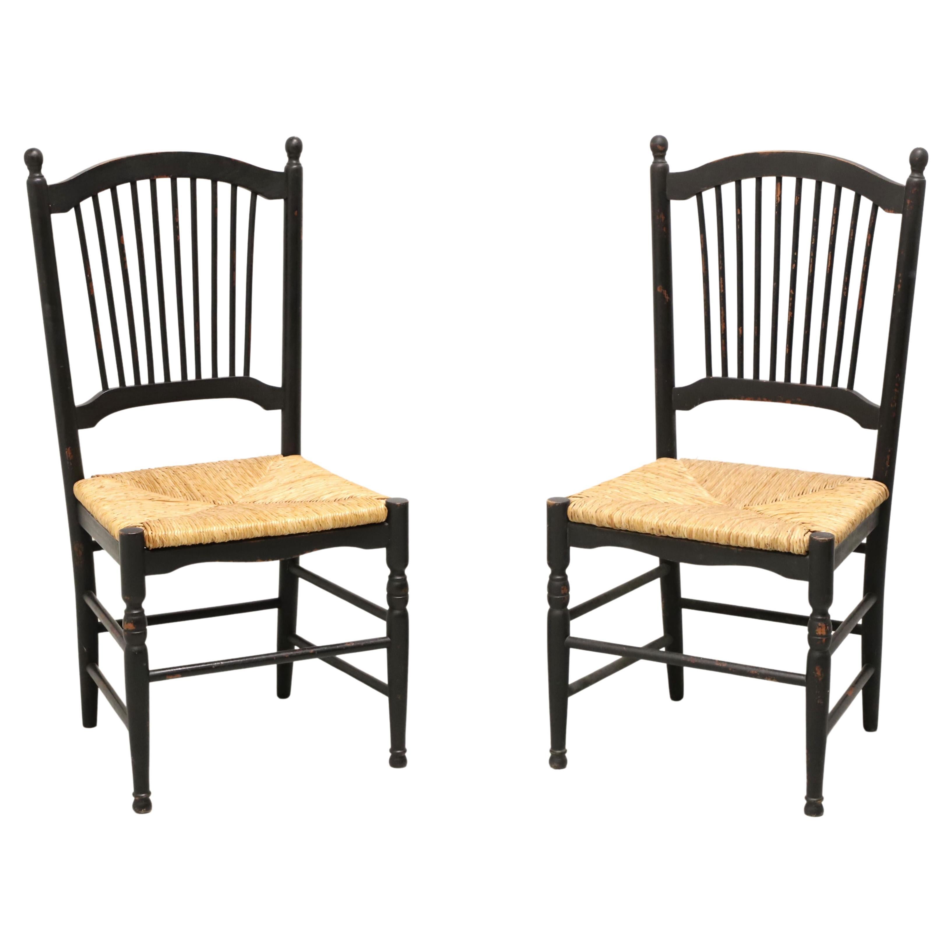 Distressed Black Cottage Style Dining Side Chairs with Rush Seats - Pair B