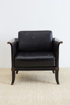 Distressed Black Lacquer Neoclassical Style Armchair