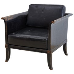 Distressed Black Lacquer Neoclassical Style Armchair