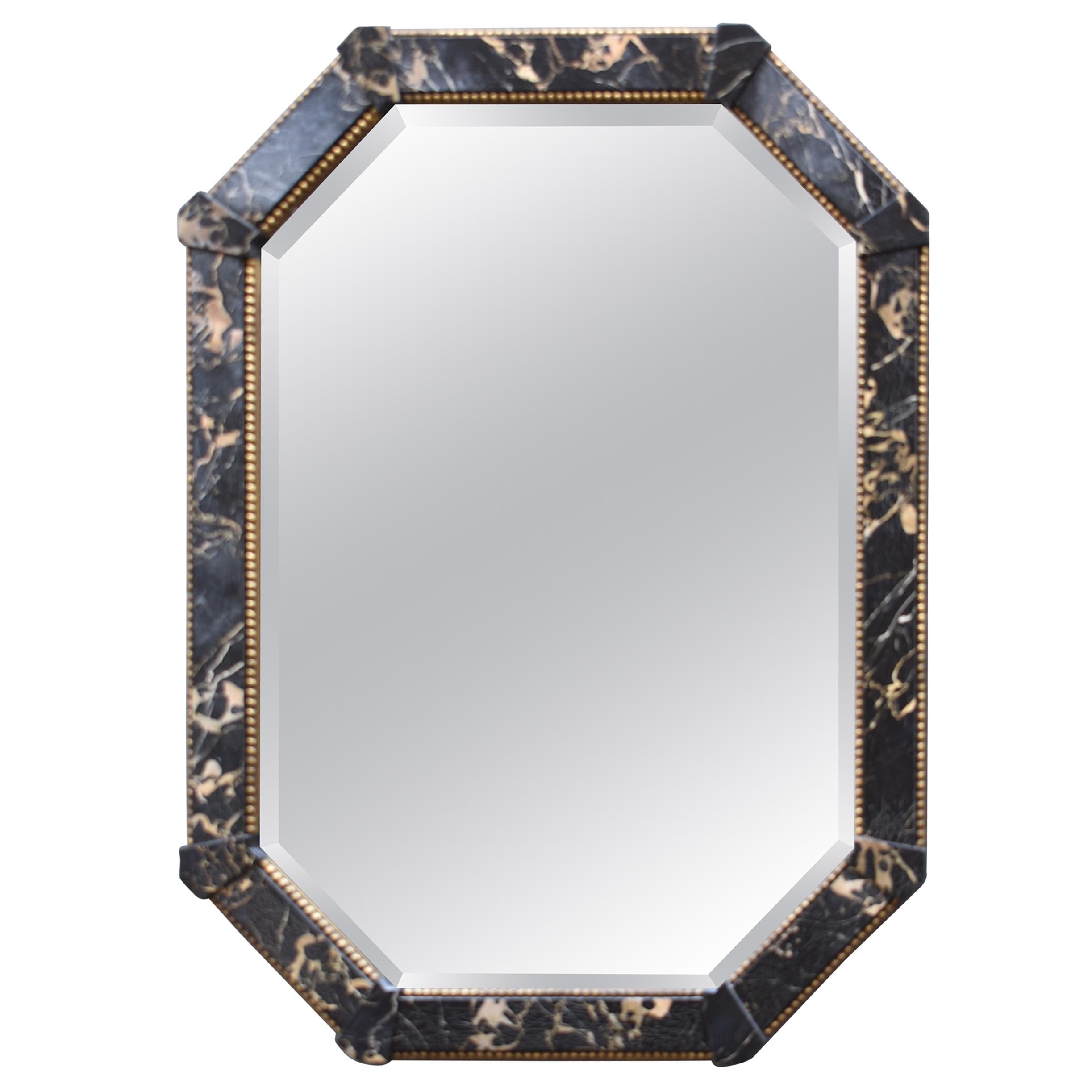 Distressed Black Marbled Finish Octagon Beveled Mirror By