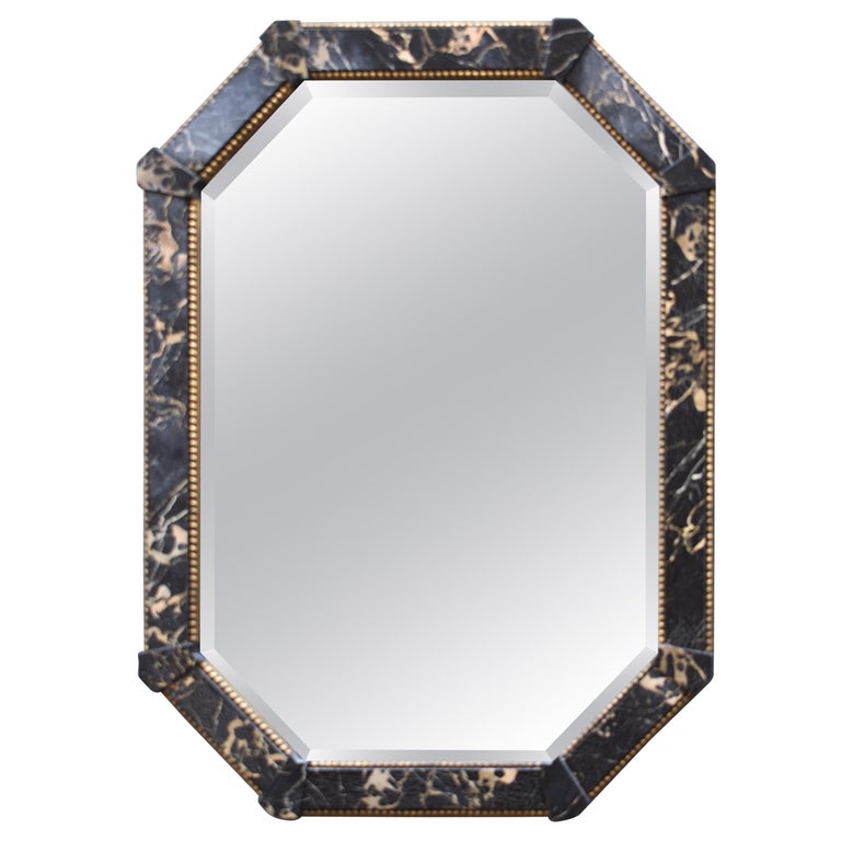 Distressed Black Marbled Finish Octagon Beveled Mirror By