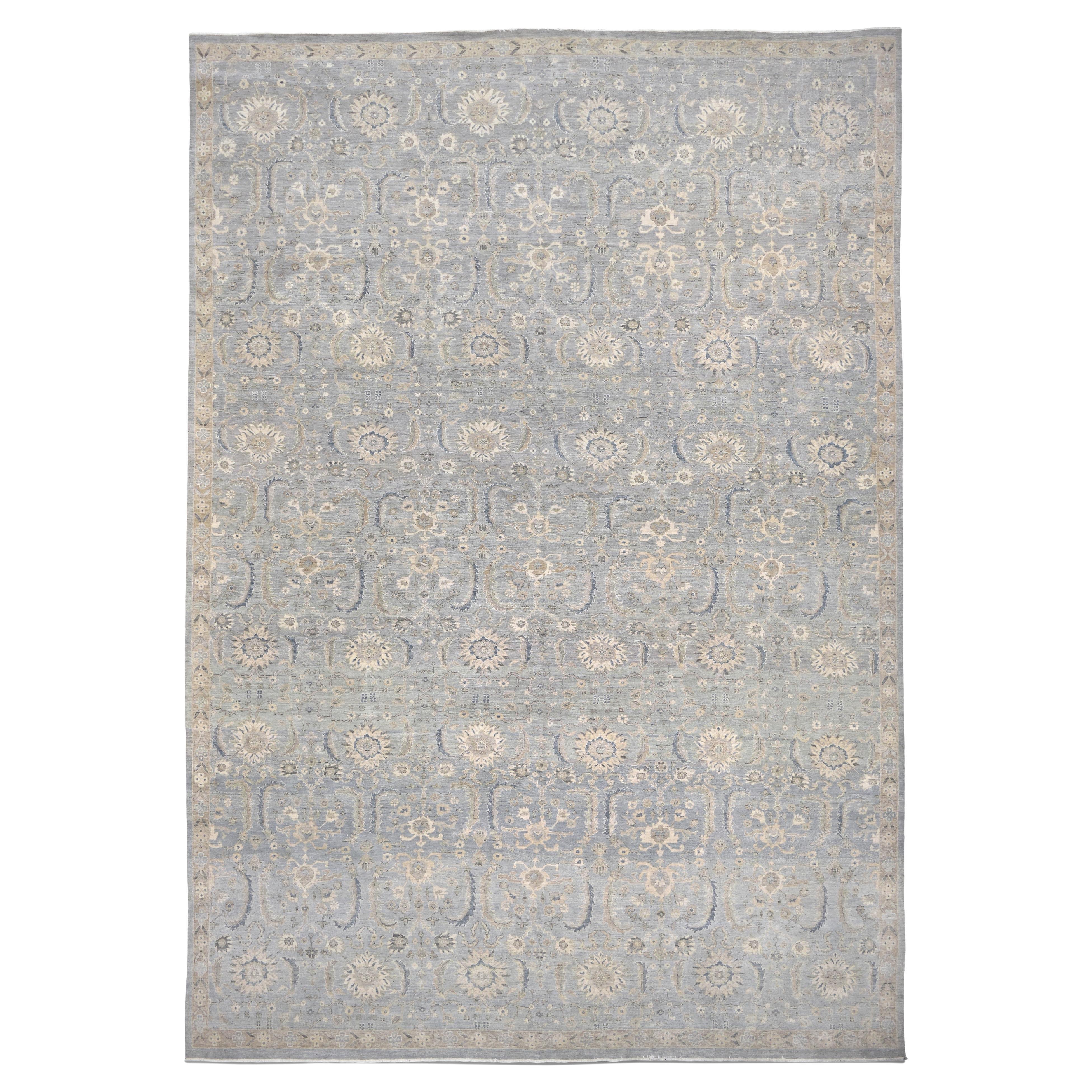 Tapis Tabriz bleu et beige vieilli 13'8''x19'9''