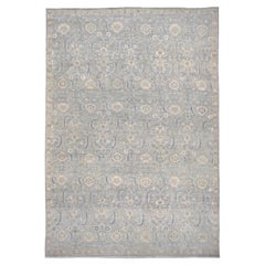 Distressed Blue and Beige Tabriz Pattern Wool Rug 13'8''x19'9''