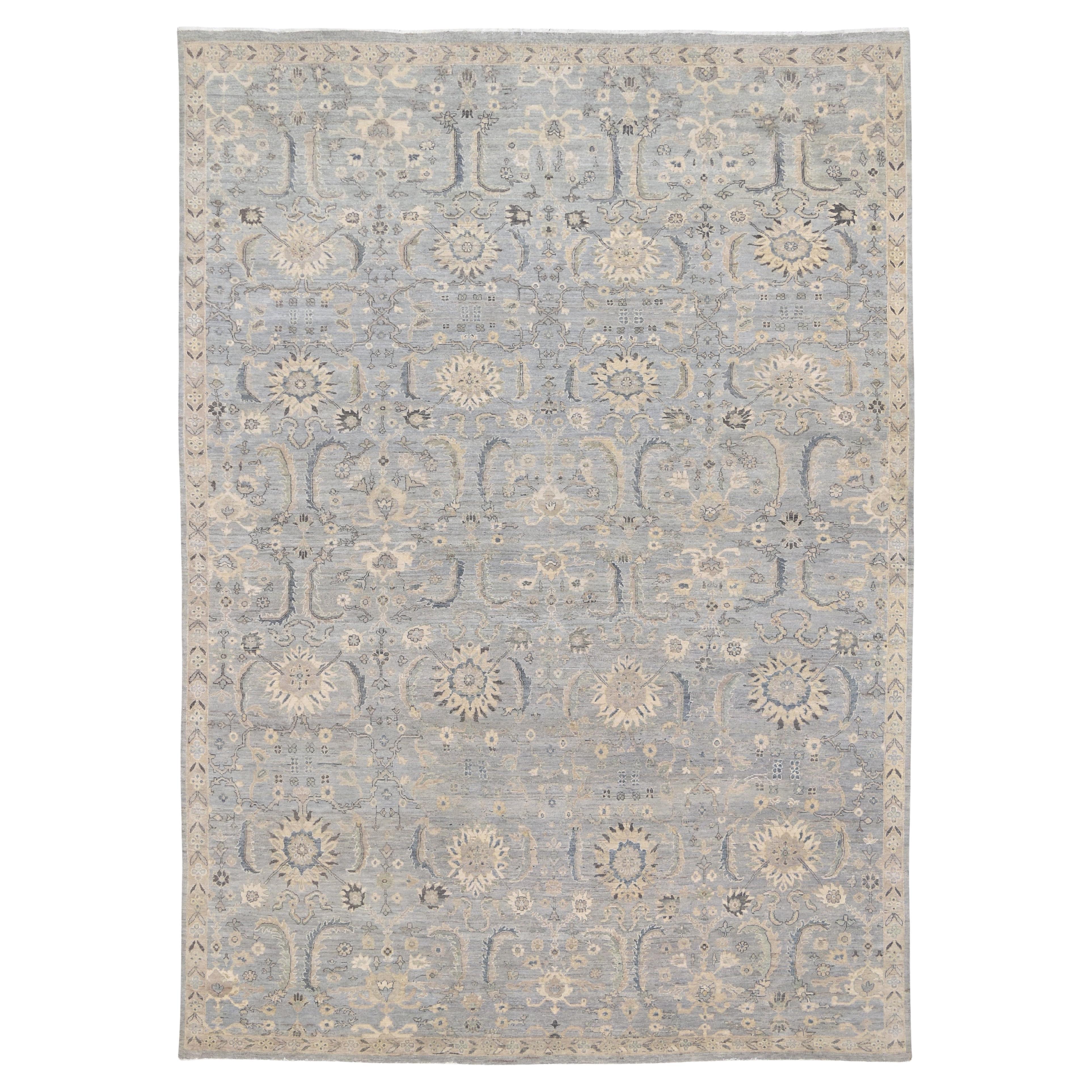 Tapis Tabriz bleu et beige vieilli 9'9''x13'10''