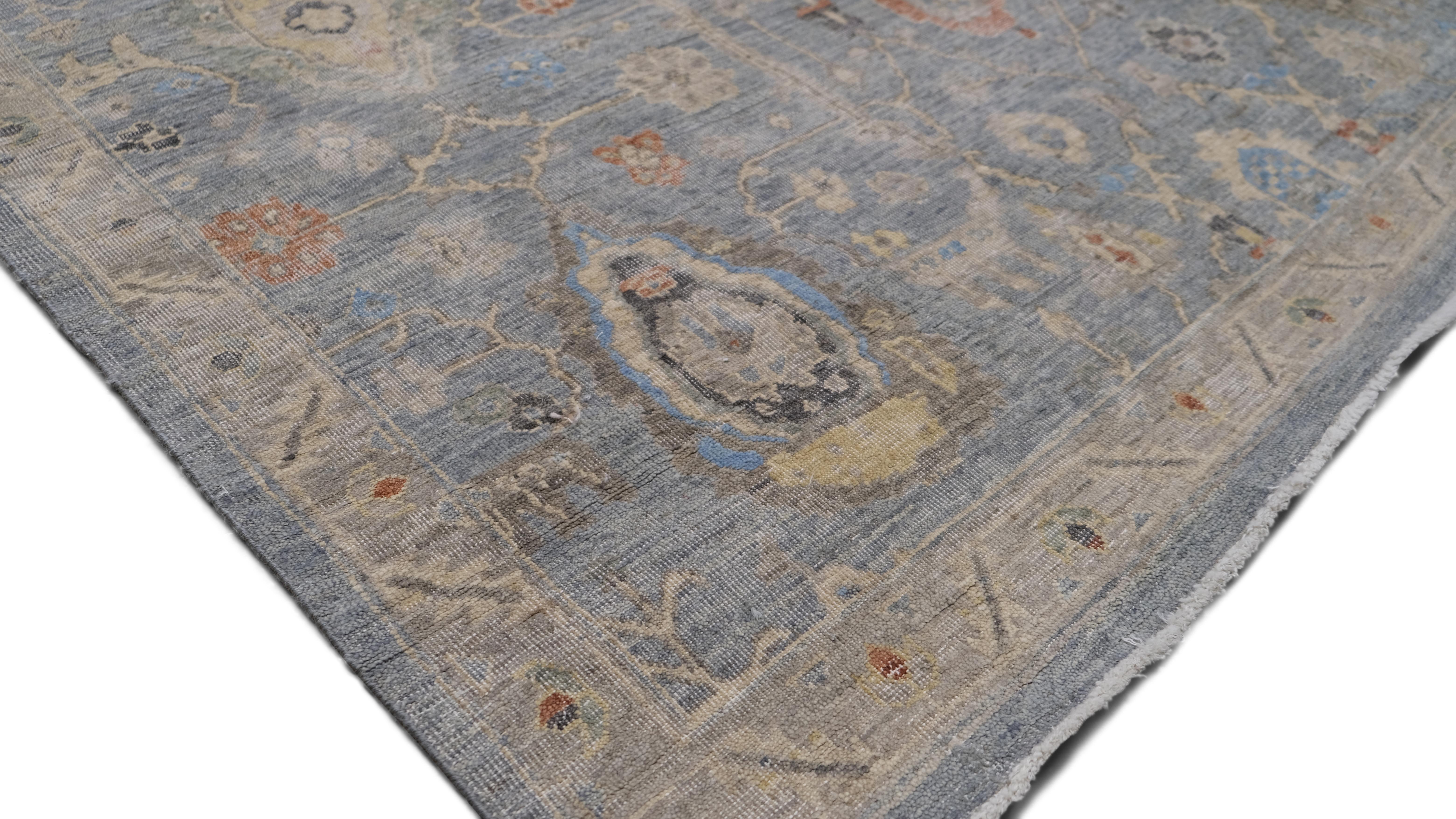 Wollteppich im Used-Look in Blau, Grau und Elfenbein mit Mahal-Muster 8'10''x11'10'' (Viktorianisch) im Angebot