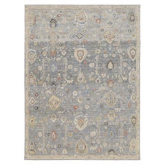 Distressed Blue Grey and Ivory Mahal Pattern Wool Rug 8'10''x11'10''