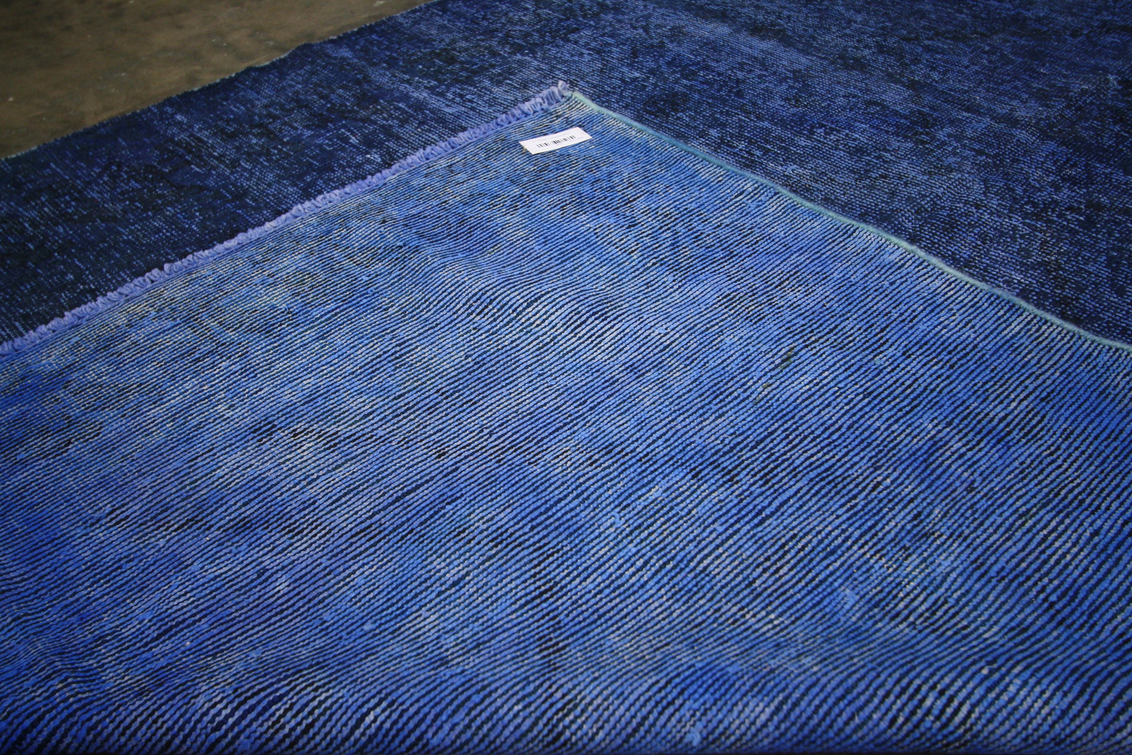 Modern Distressed Vintage  Blue Persian Overdyed Rug with Luxe Mediterranean Style
