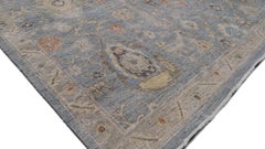 Distressed Blue, Rust and Ivory Mahal Pattern Wool Rug 9'8''x14'