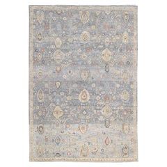 Tapis Mahal en laine vieilli bleu, rouille et ivoire 9'8''x14'