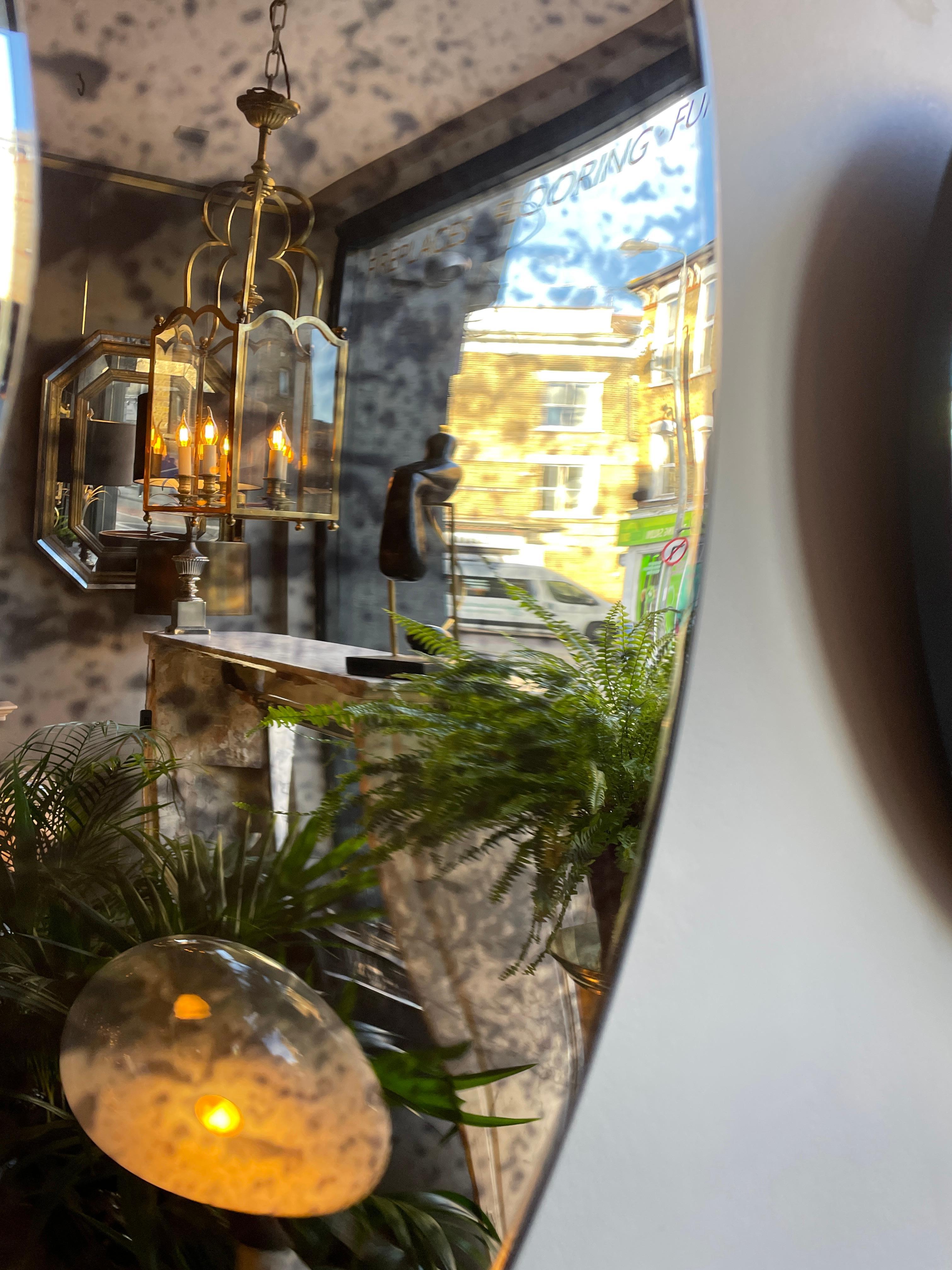 Modern Distressed Bronze and Silver Concave Mirror For Sale