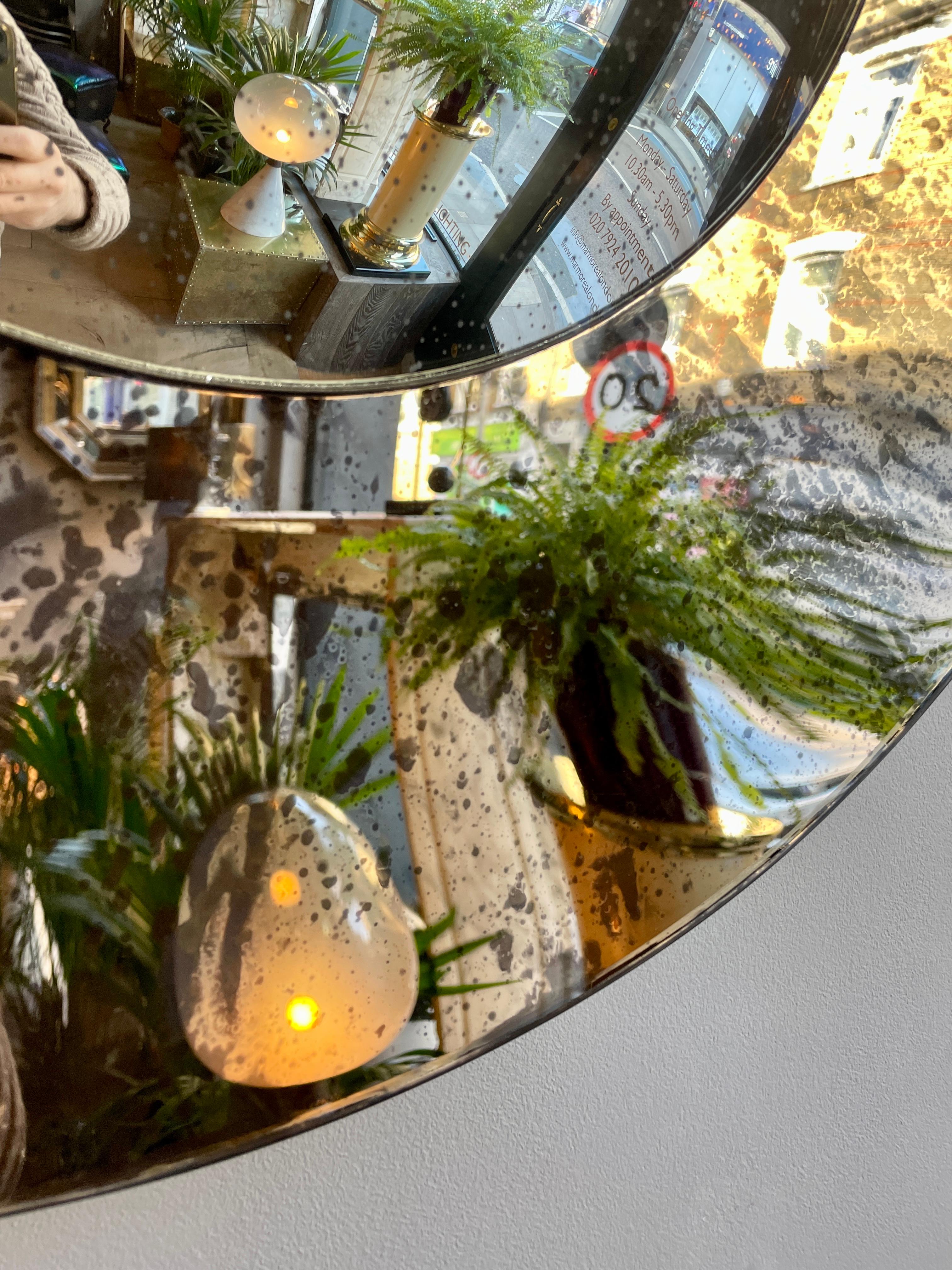 Distressed Bronze and Silver Concave Mirror For Sale 1