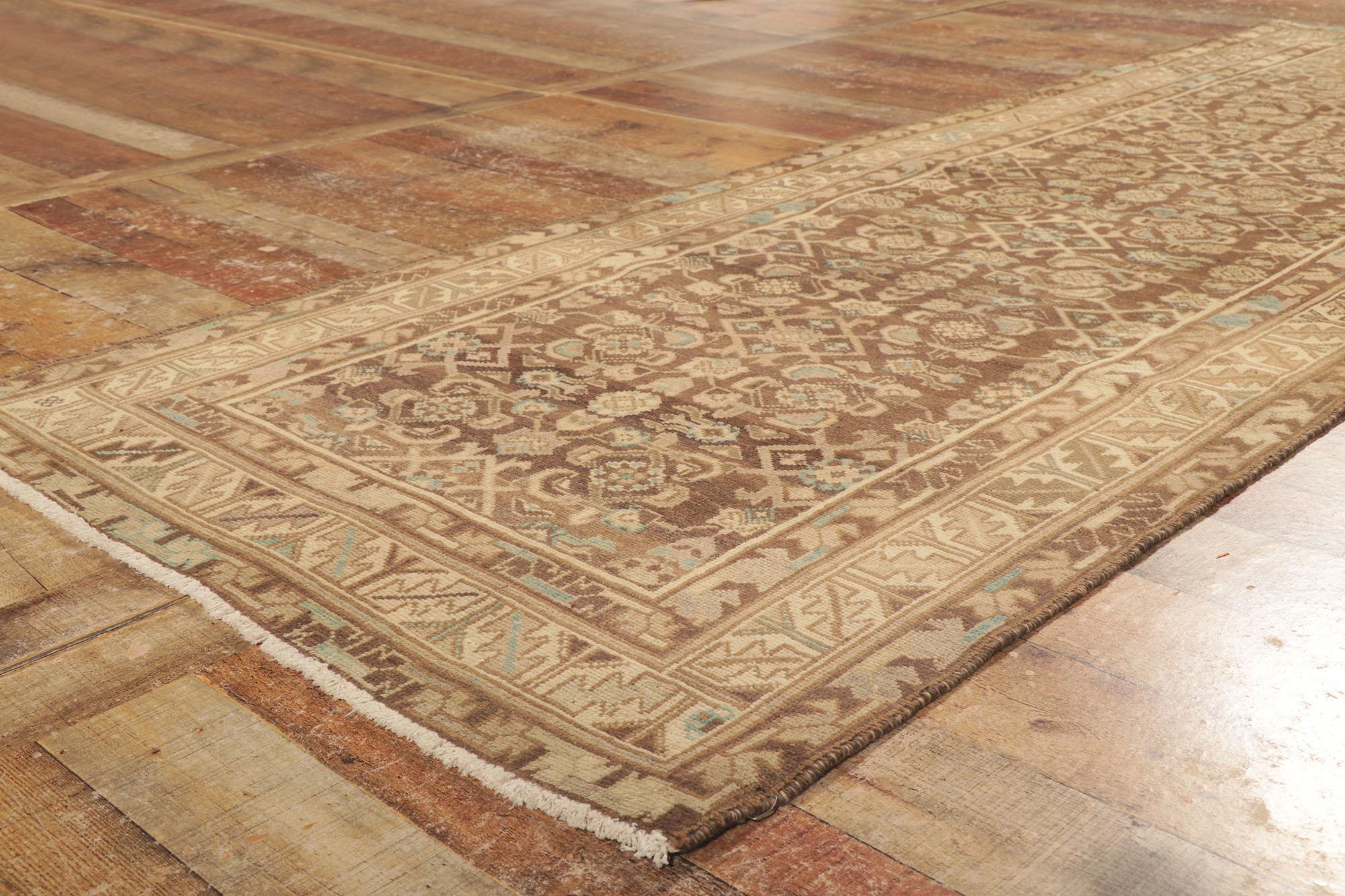 Wool Distressed Brown Antique Persian Malayer Runner For Sale