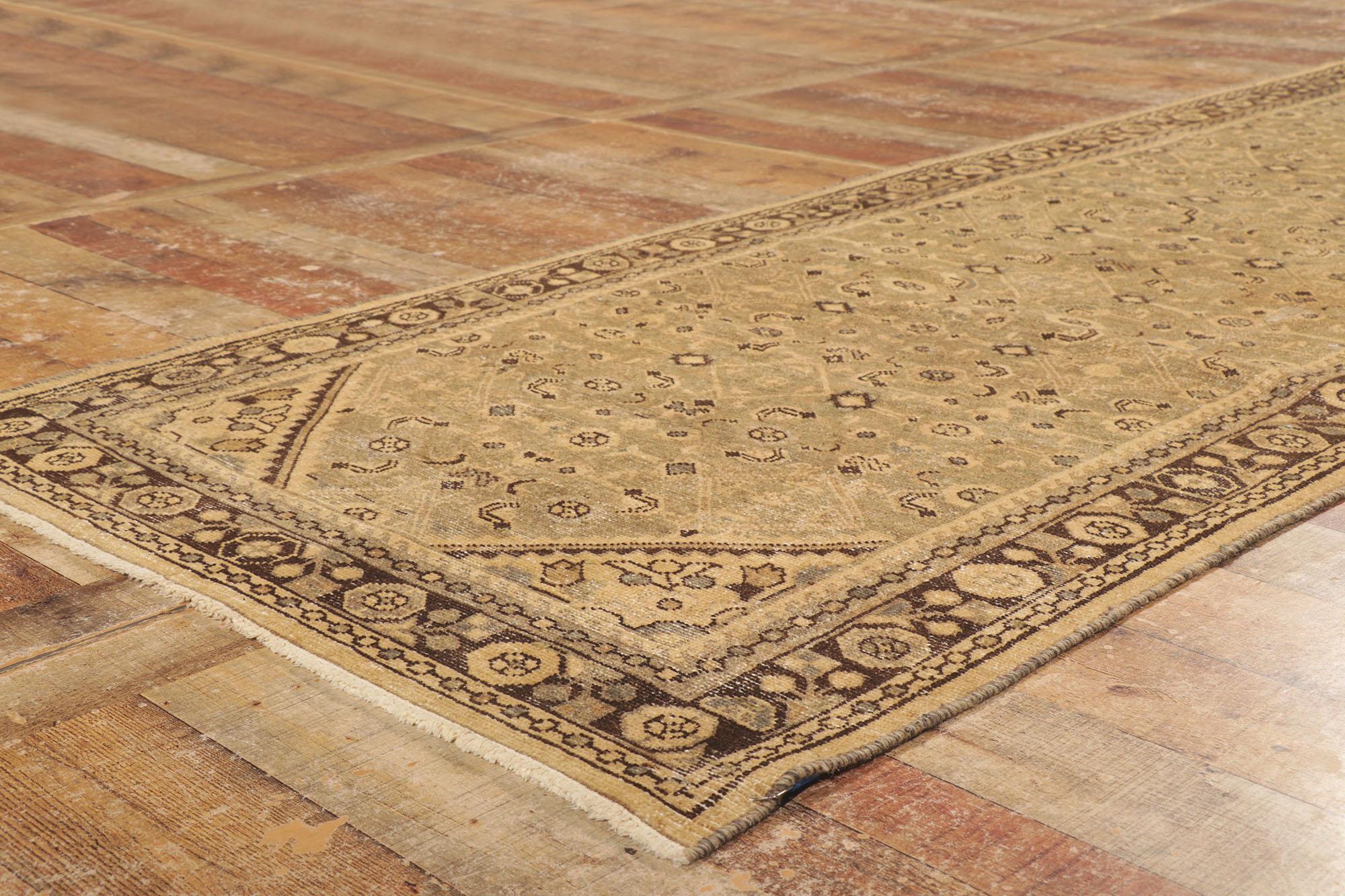 Wool Distressed Brown Antique Persian Malayer Runner For Sale