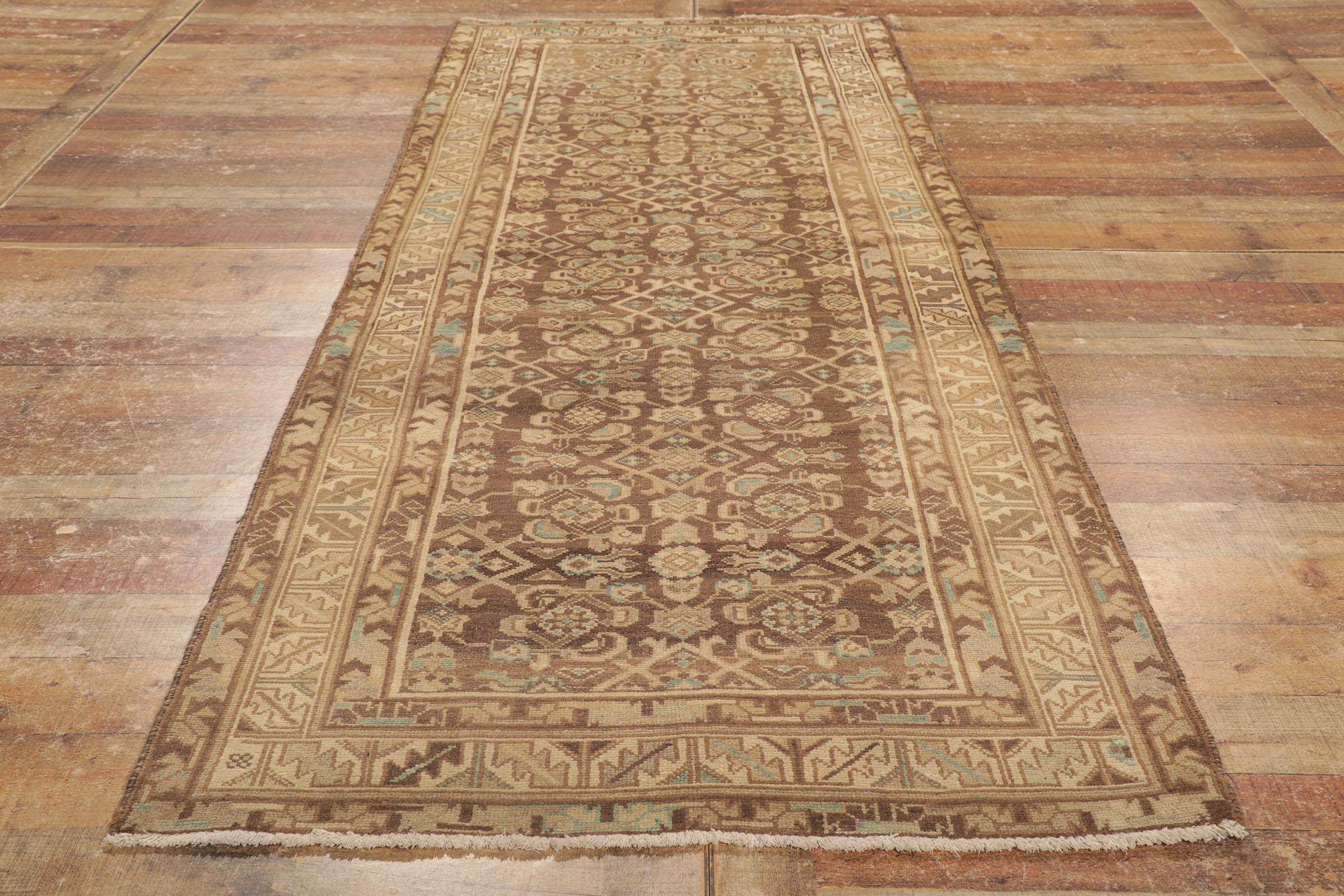 Distressed Brown Antique Persian Malayer Runner For Sale 1