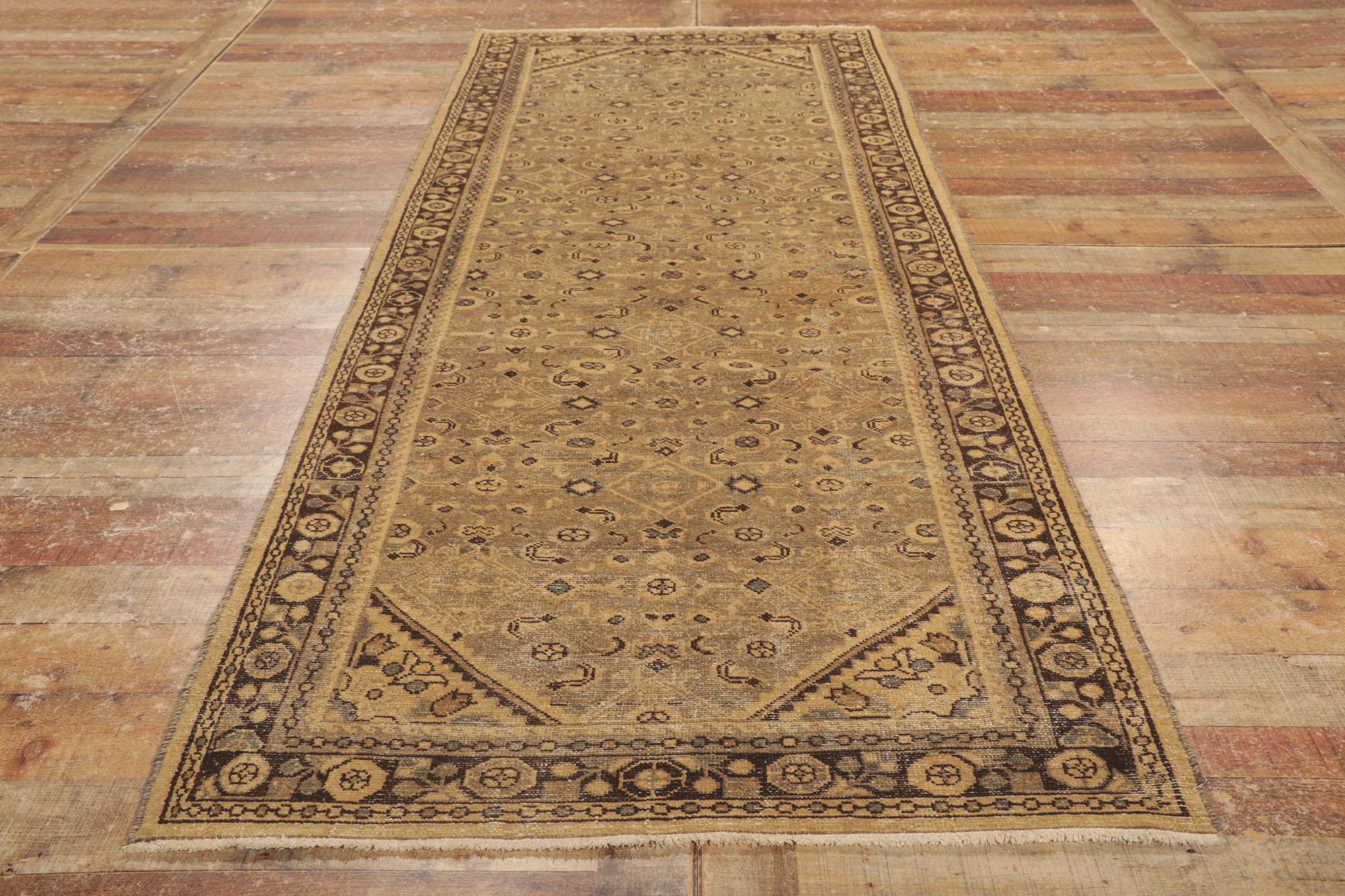 Distressed Brown Antique Persian Malayer Runner For Sale 1