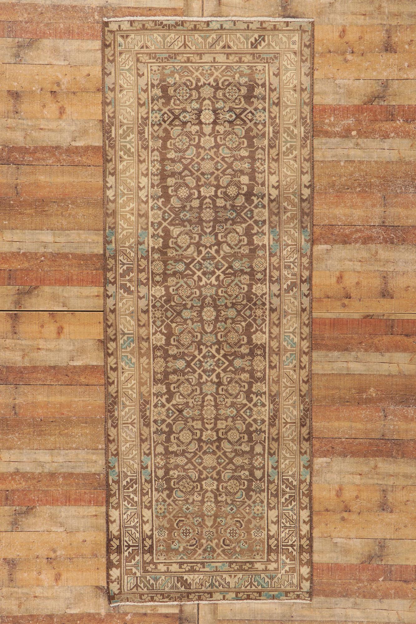 Distressed Brown Antique Persian Malayer Runner For Sale 2