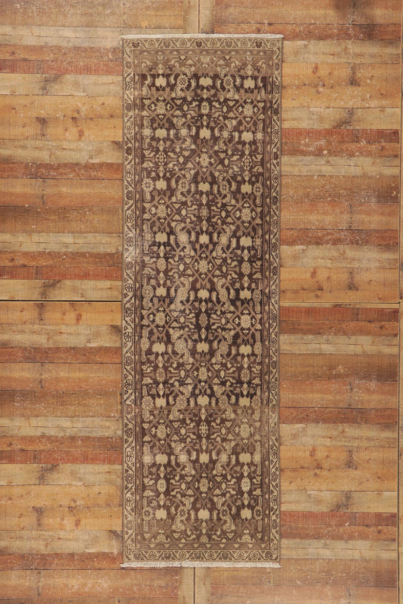 Distressed Brown Antique Persian Malayer Runner For Sale 2