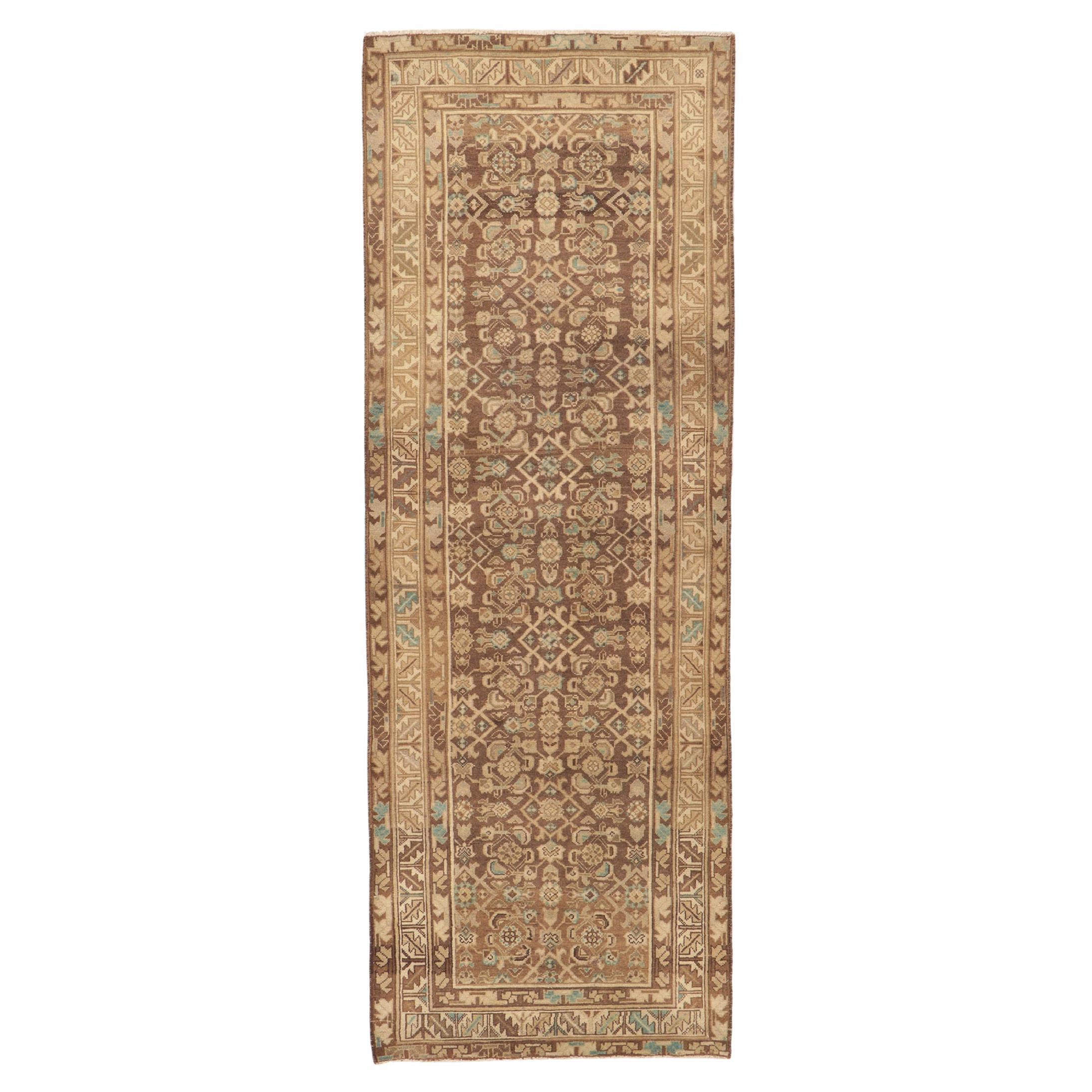 Distressed Brown Antique Persian Malayer Runner For Sale