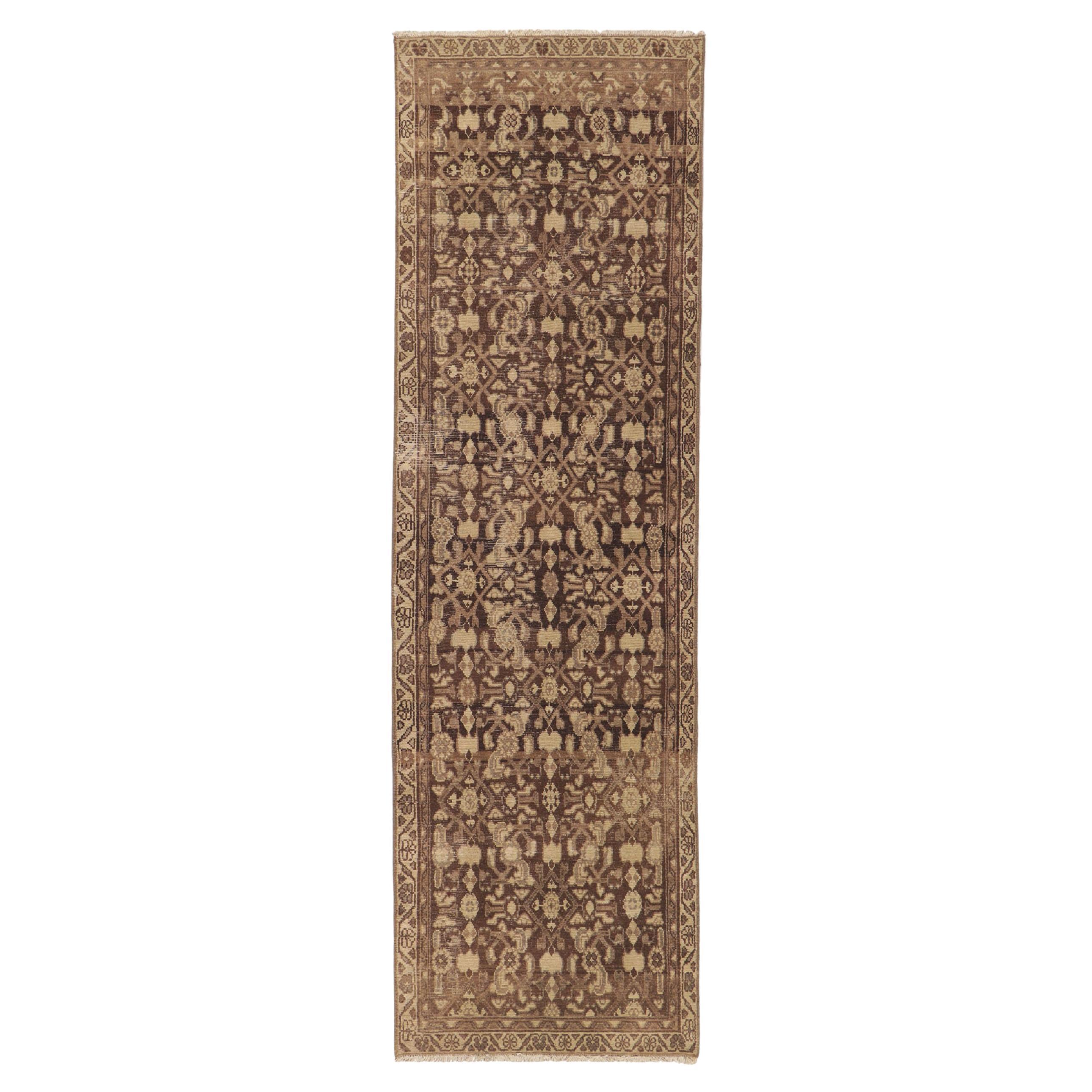 Distressed Brown Antique Persian Malayer Runner