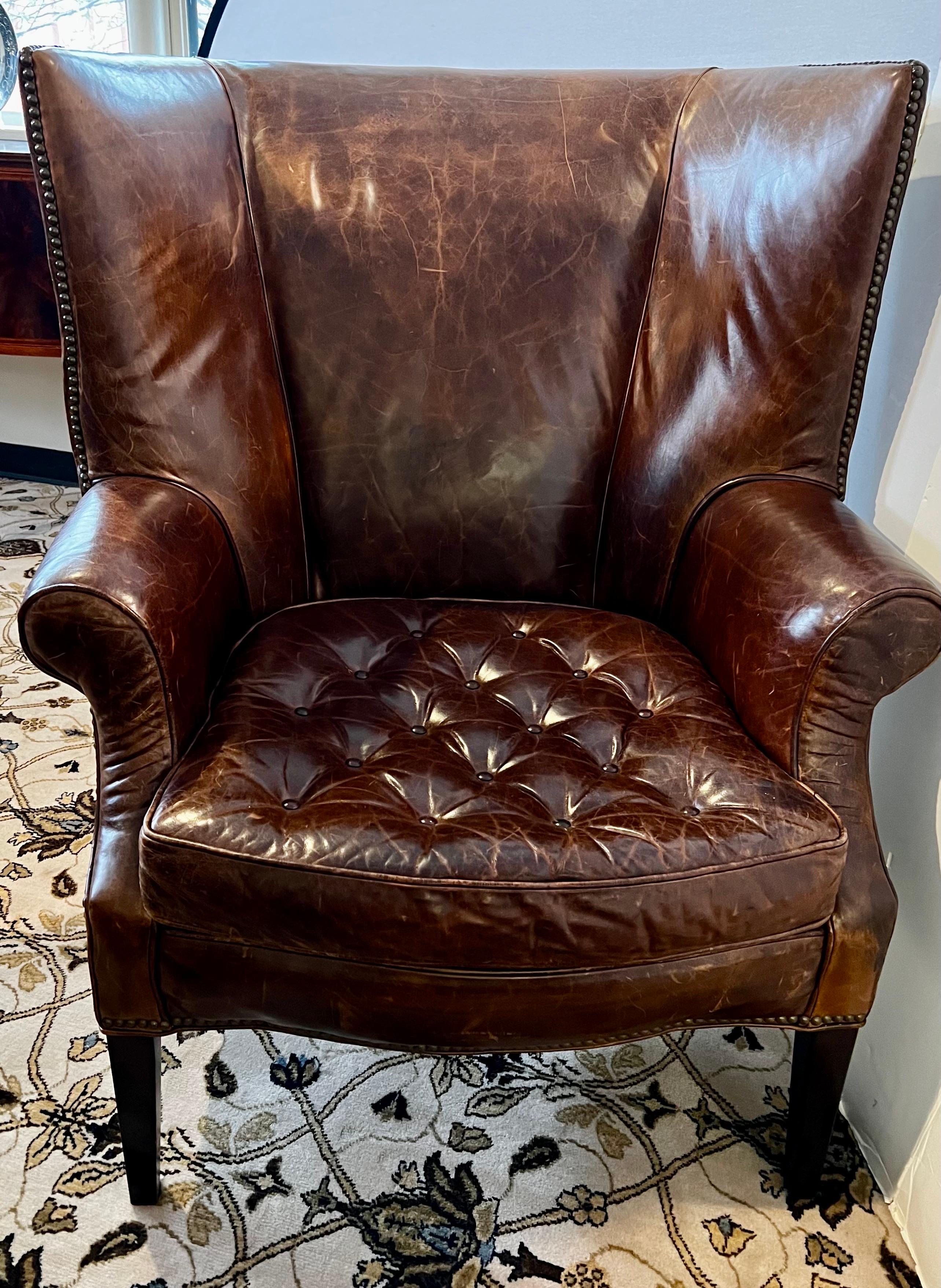 Elegant leather wingback combo with one of a kind distressed patina on leather.