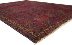 Distressed Burgundy Antique Indian Area Rug with Old World Venetian Style