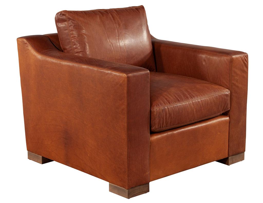 Distressed Burgundy Leather Club Chair by Ellen Degeneres Wellington Chair For Sale 3