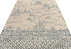 Rug & Kilim's Distressed Chinese Pictorial Style Rug in Blue, Off-White Pattern