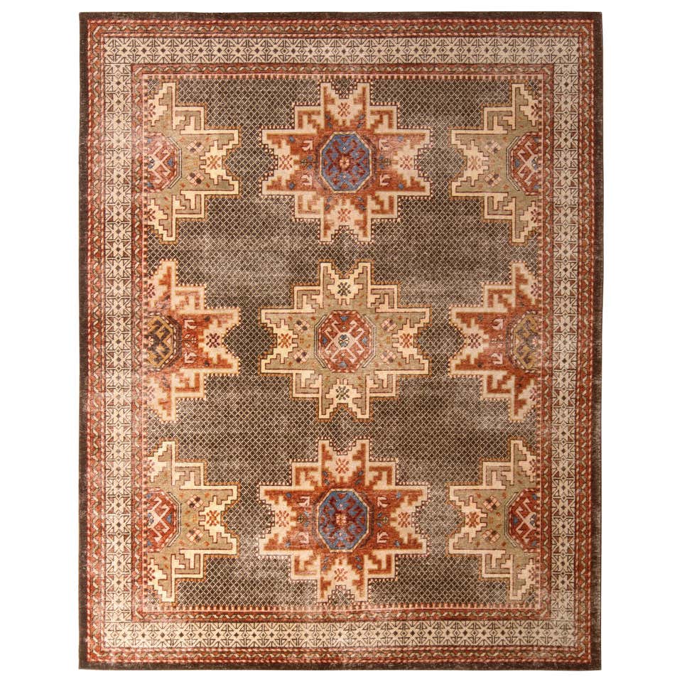 Rug and Kilim's Distressed Classic Beige Brown Red Rug Medallion, Style ...