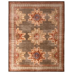 Rug & Kilim's Distressed Classic Beige Brown Red Rug Medallion, Style Pattern