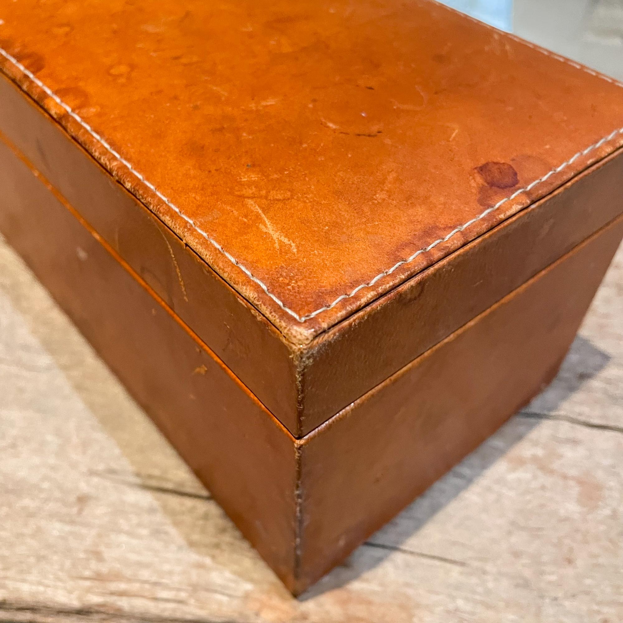 Mexican Distressed Cognac Leather Wrapped Sectioned Box Piel Canela Juarez Mexico City