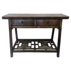 Distressed Console Table / Desk in Elm with Foot Rest from the Philippines