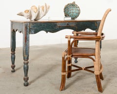 Distressed Country Farmhouse Painted Pine Work Dining Table