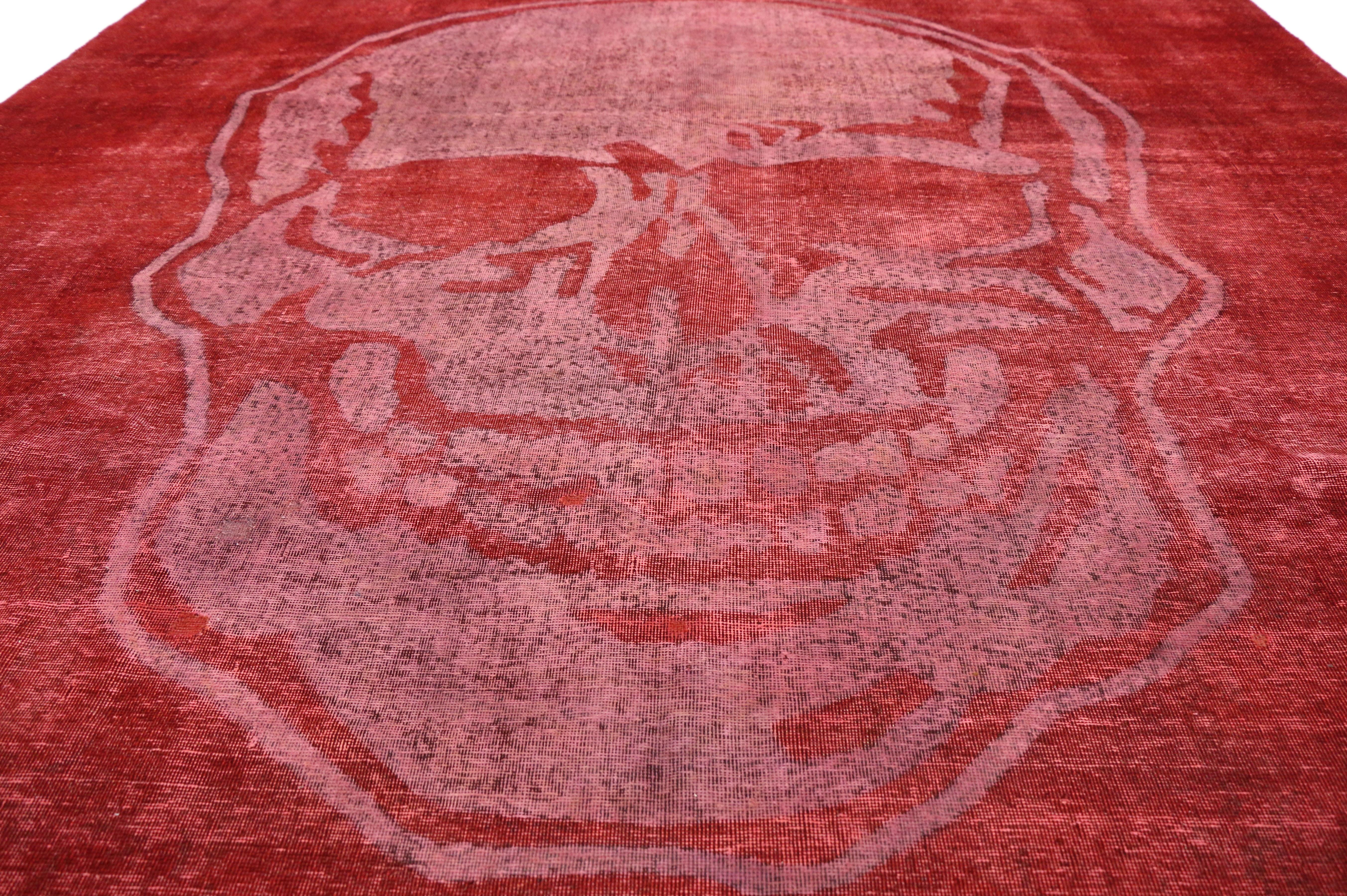 20th Century Distressed Craniotomy Vintage Red Skull Area Rug Inspired by Alexander McQueen For Sale